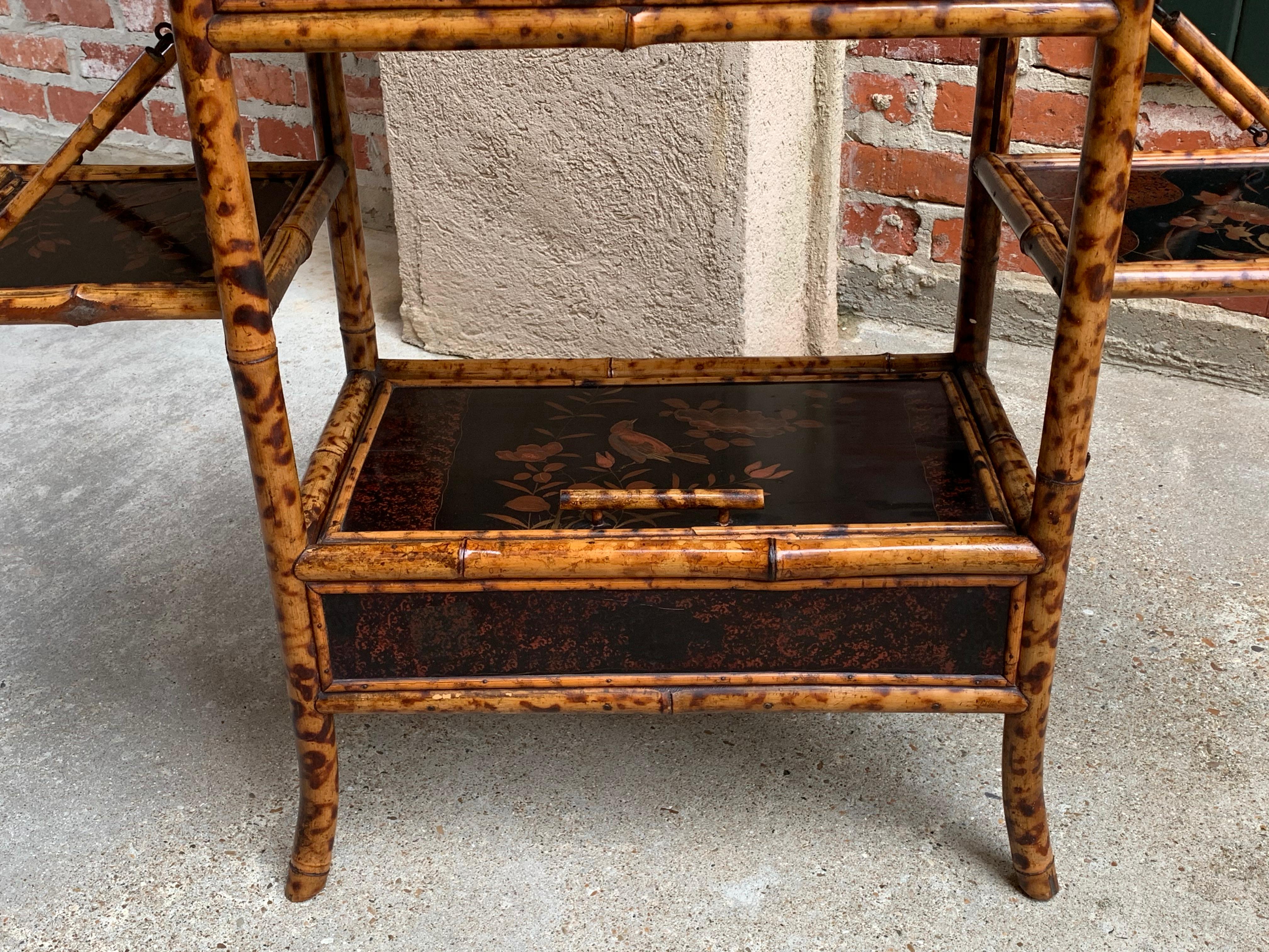 19th Century English Tortoise Bamboo Lacquer Game Table Side Sofa Table, Japan 13