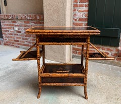 19th Century English Tortoise Bamboo Lacquer Game Table Side Sofa Table, Japan