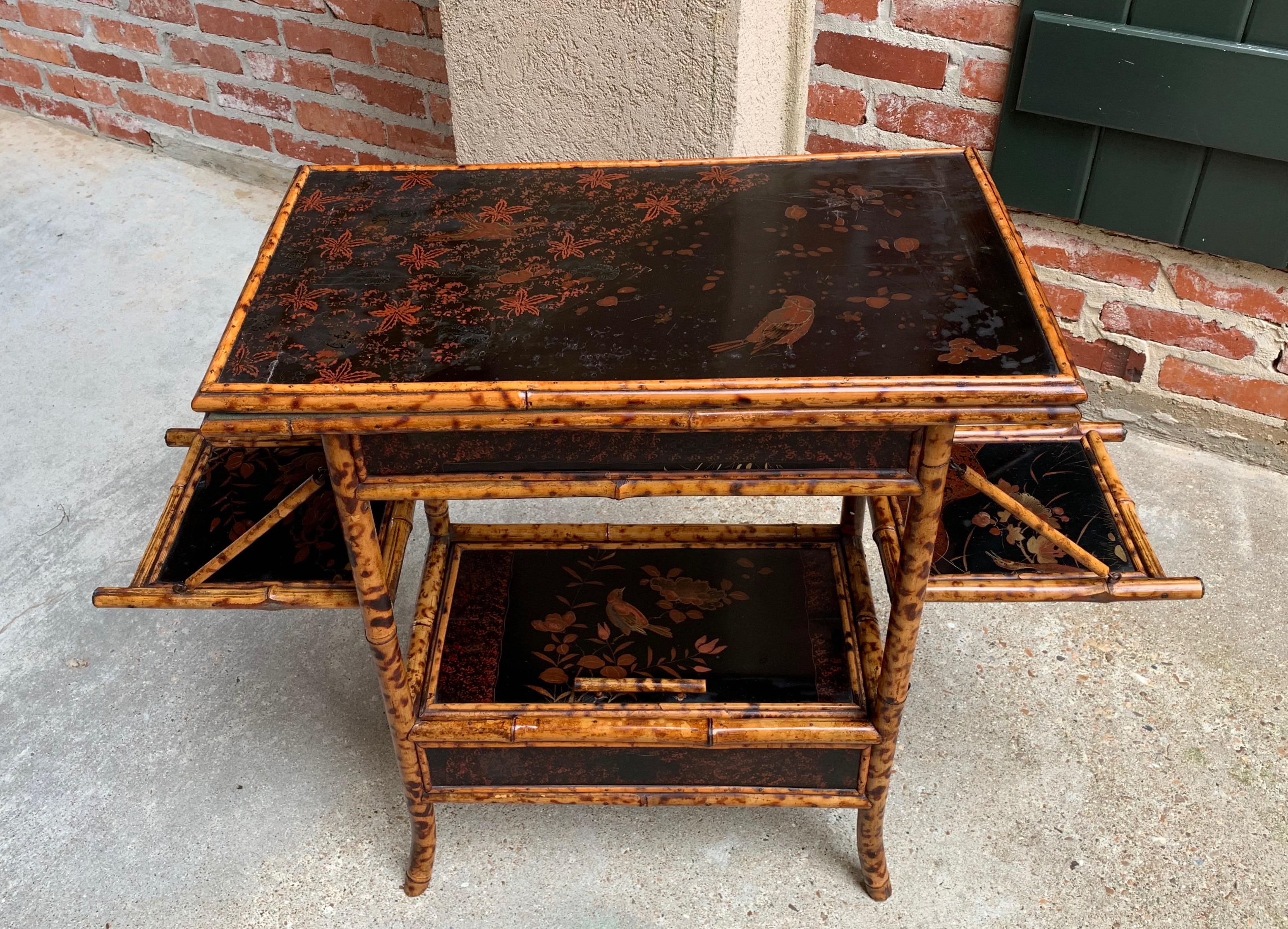19th Century English Tortoise Bamboo Lacquer Game Table Side Sofa Table, Japan 15