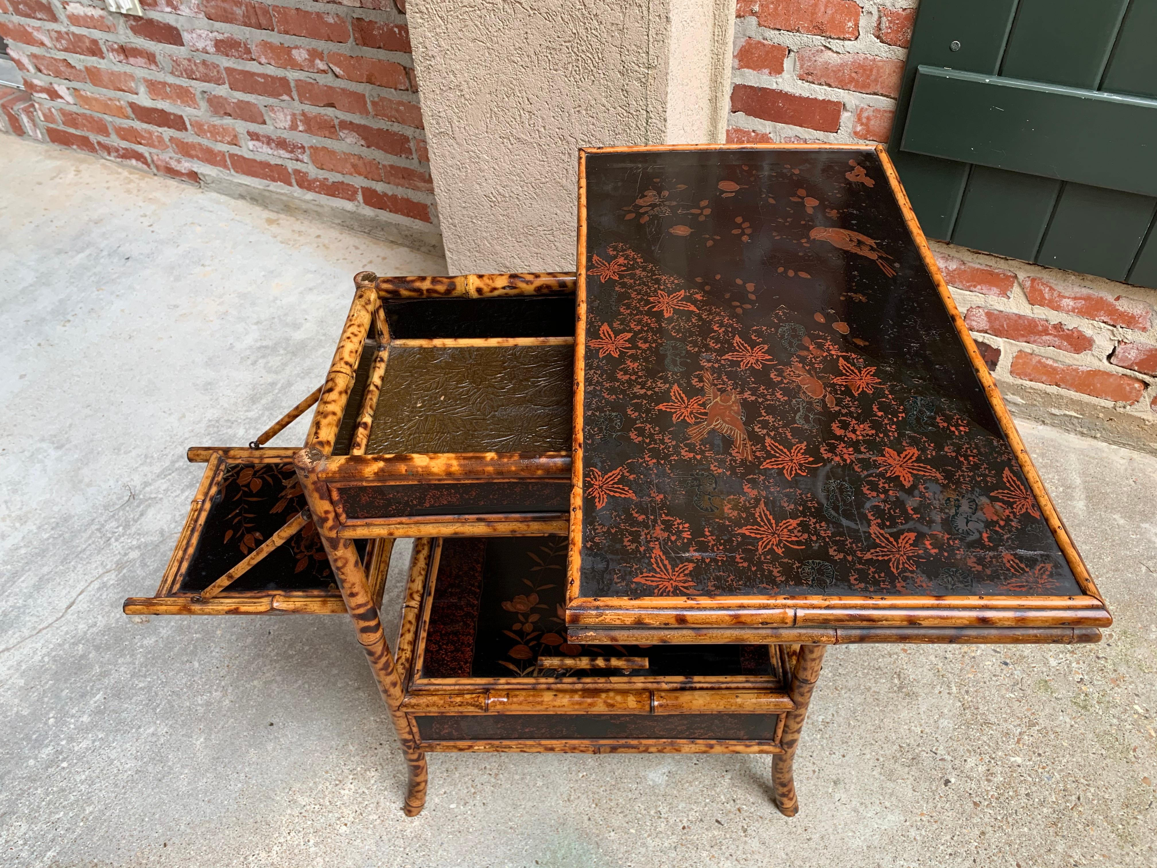 Victorian 19th Century English Tortoise Bamboo Lacquer Game Table Side Sofa Table, Japan