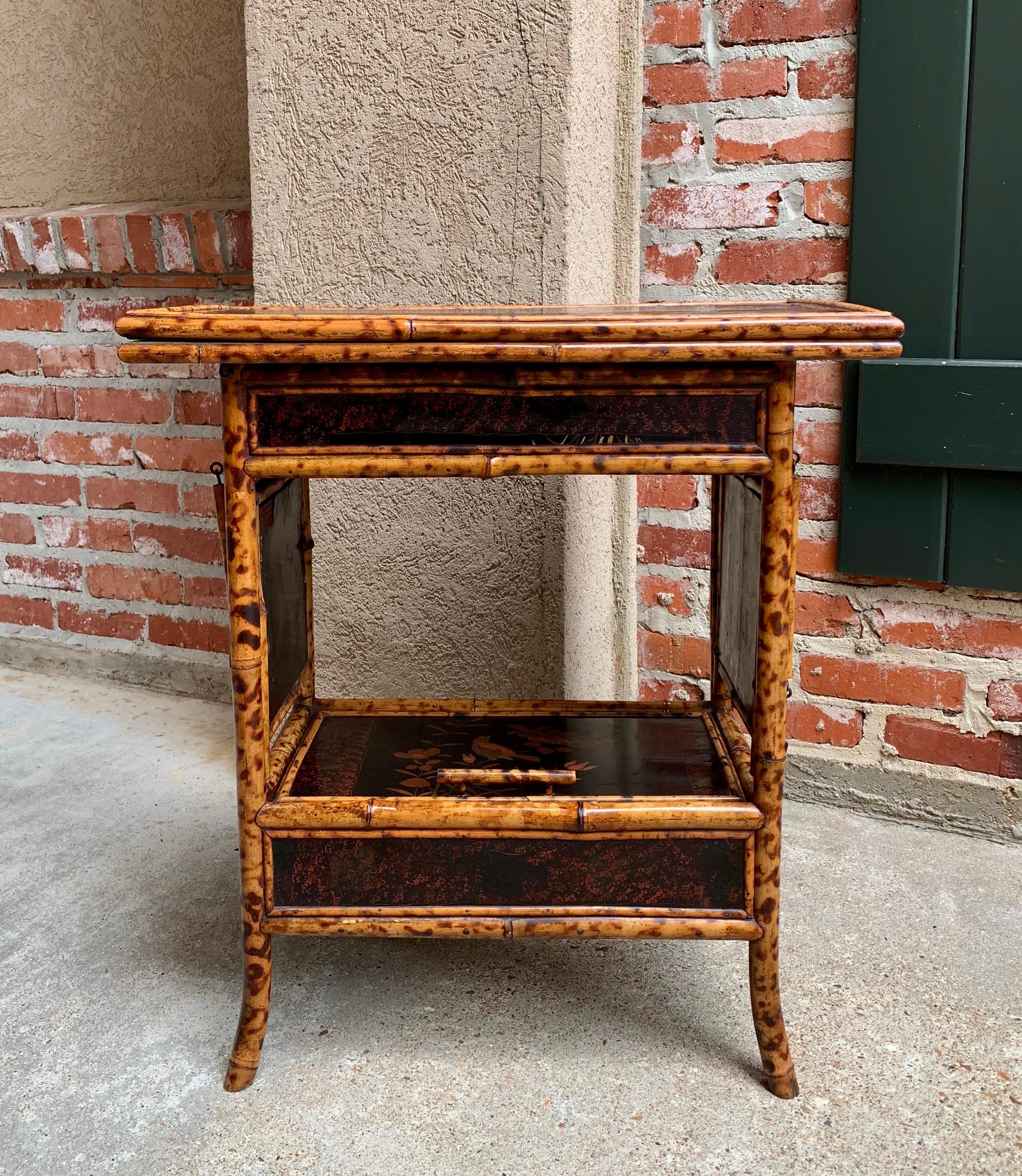 19th Century English Tortoise Bamboo Lacquer Game Table Side Sofa Table, Japan 1