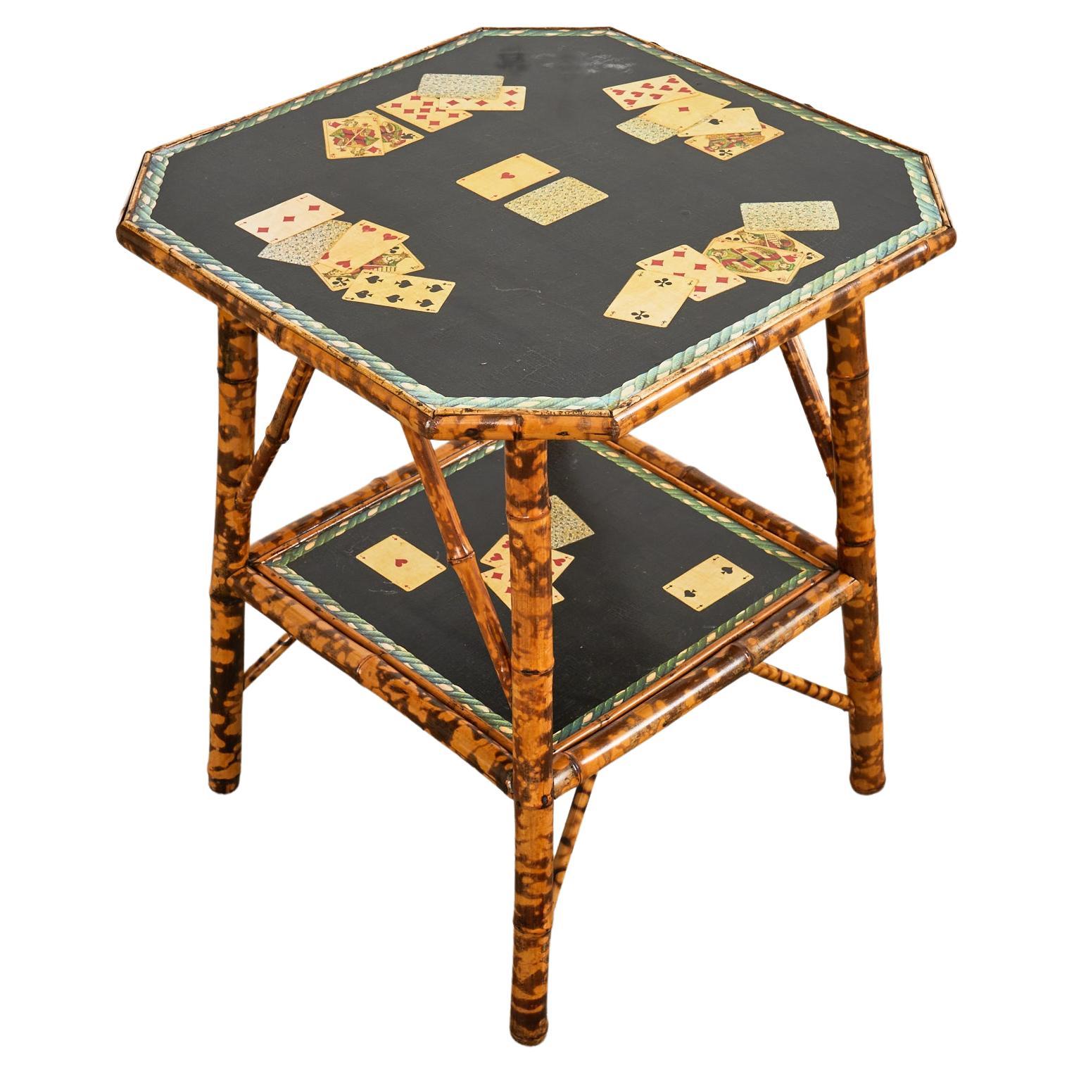 Table centrale anglaise en trompe-l'œil en bambou et écaille de tortue du 19ème siècle