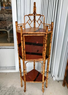 19th Century English " Tortoise Shell " Bamboo Corner Cabinet / Etagere