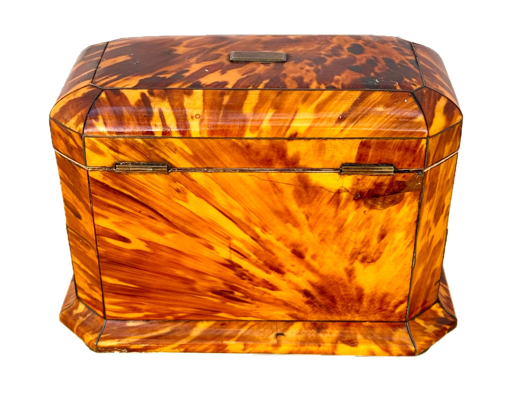 19th Century English Tortoise Shell Tea Caddy In Good Condition In Bradenton, FL