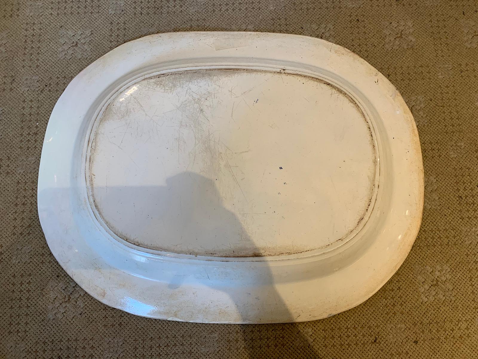 19th Century English Transfer Pearlware Blue Willow Charger / Meat Platter In Good Condition For Sale In Atlanta, GA