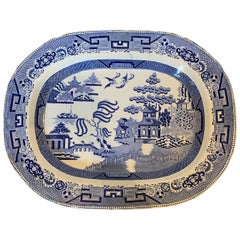 19th Century English Transfer Pearlware Blue Willow Charger / Meat Platter