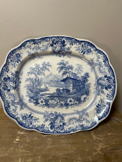 19th-Century English Transferware Platter by Cork, Scenic Design
