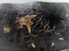 19th Century English Tripod Table with a Black Tole Chinoiserie Painted Top