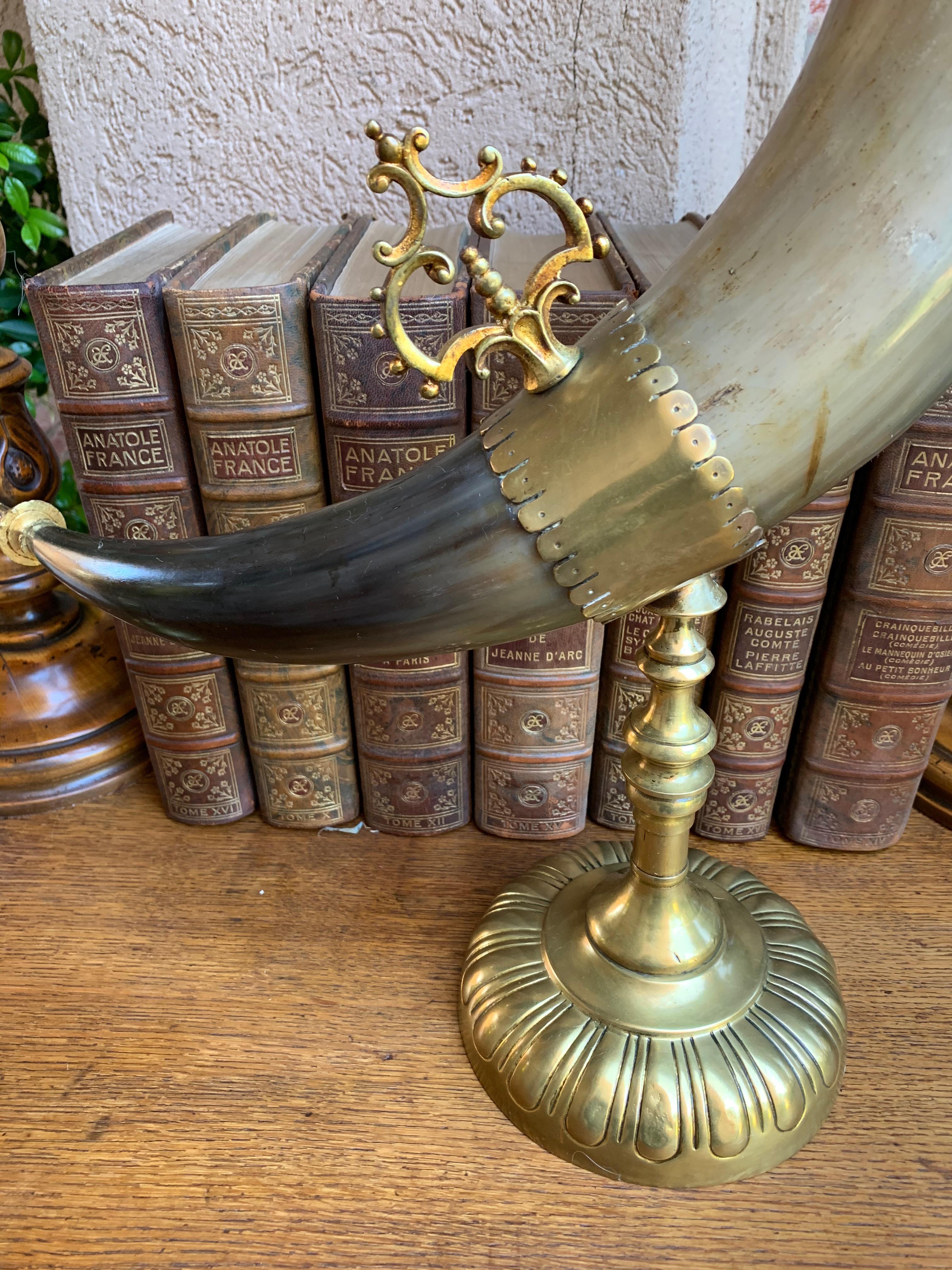 19th Century English Trophy Natural Hunt Horn Epergne Brass Renaissance Ram 7