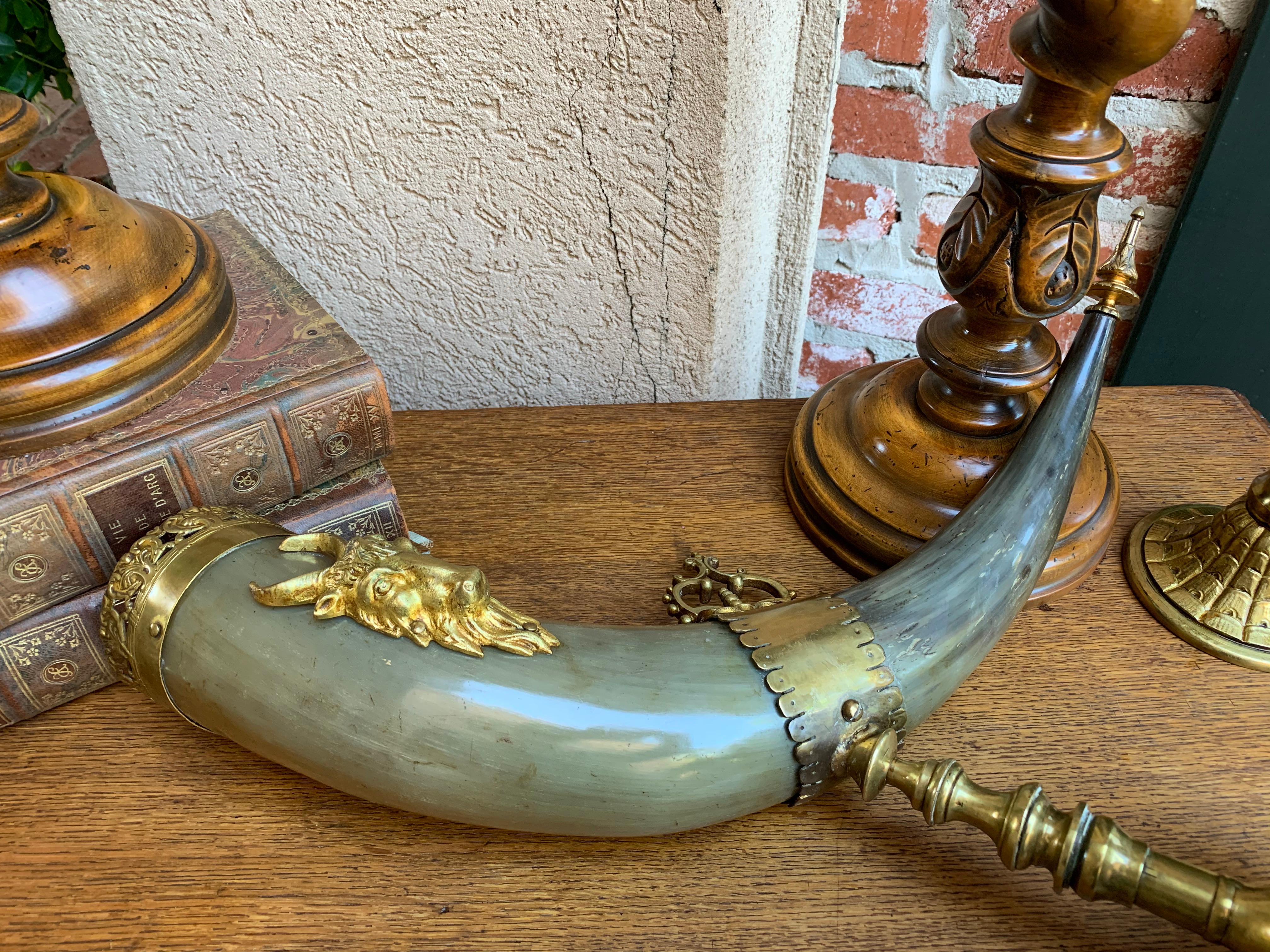 19th Century English Trophy Natural Hunt Horn Epergne Brass Renaissance Ram 8