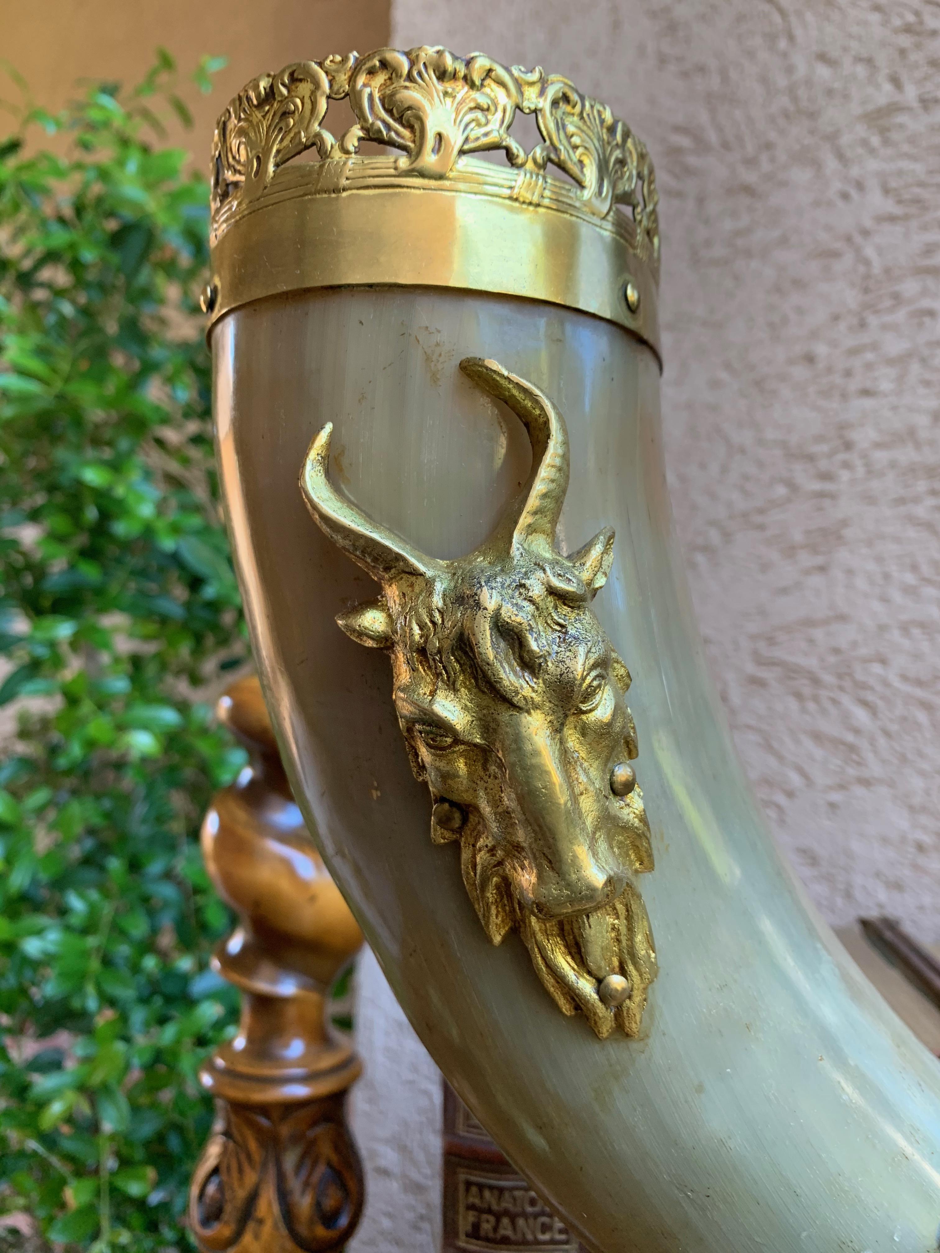 19th Century English Trophy Natural Hunt Horn Epergne Brass Renaissance Ram 2