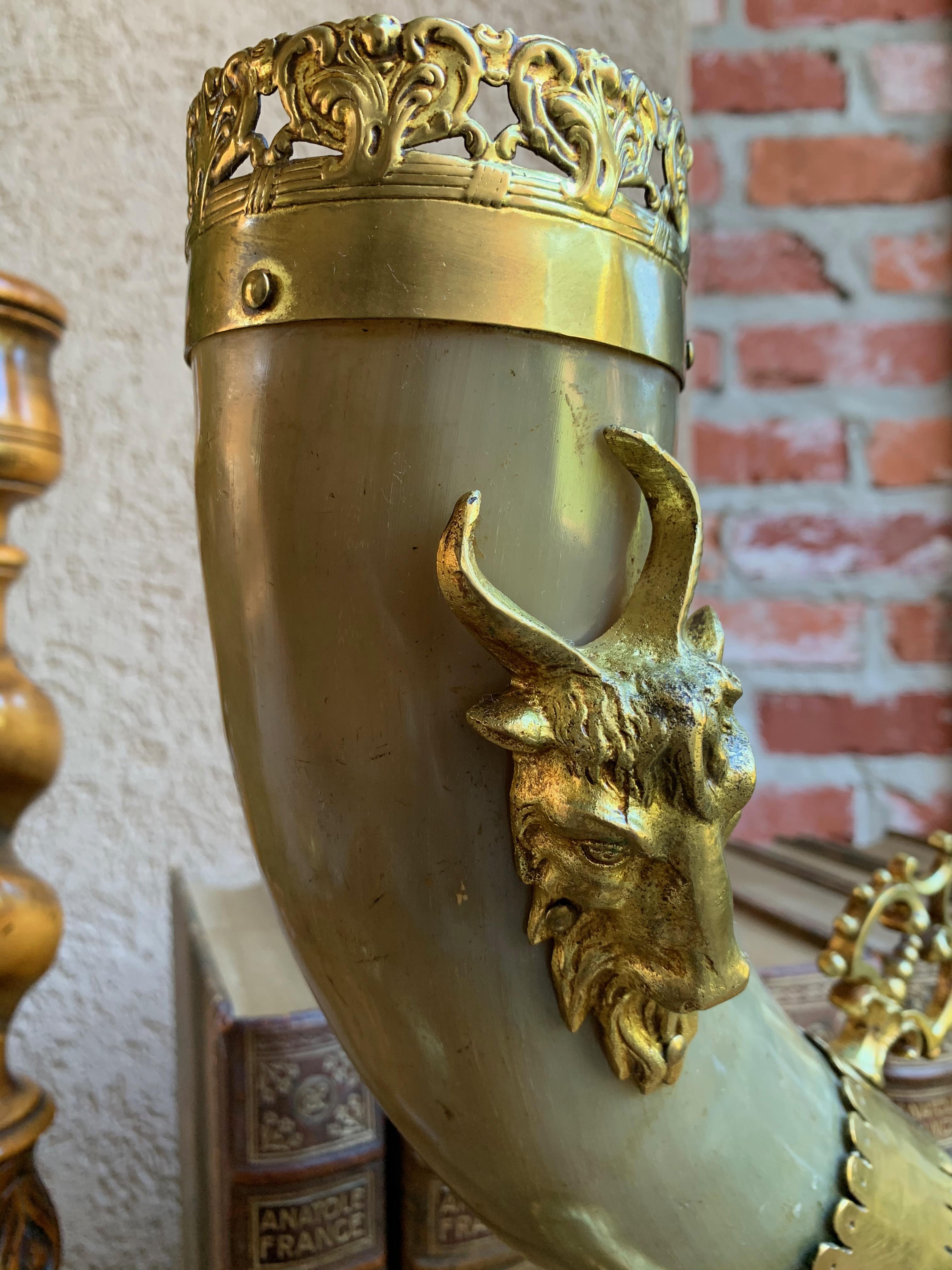 19th Century English Trophy Natural Hunt Horn Epergne Brass Renaissance Ram 3