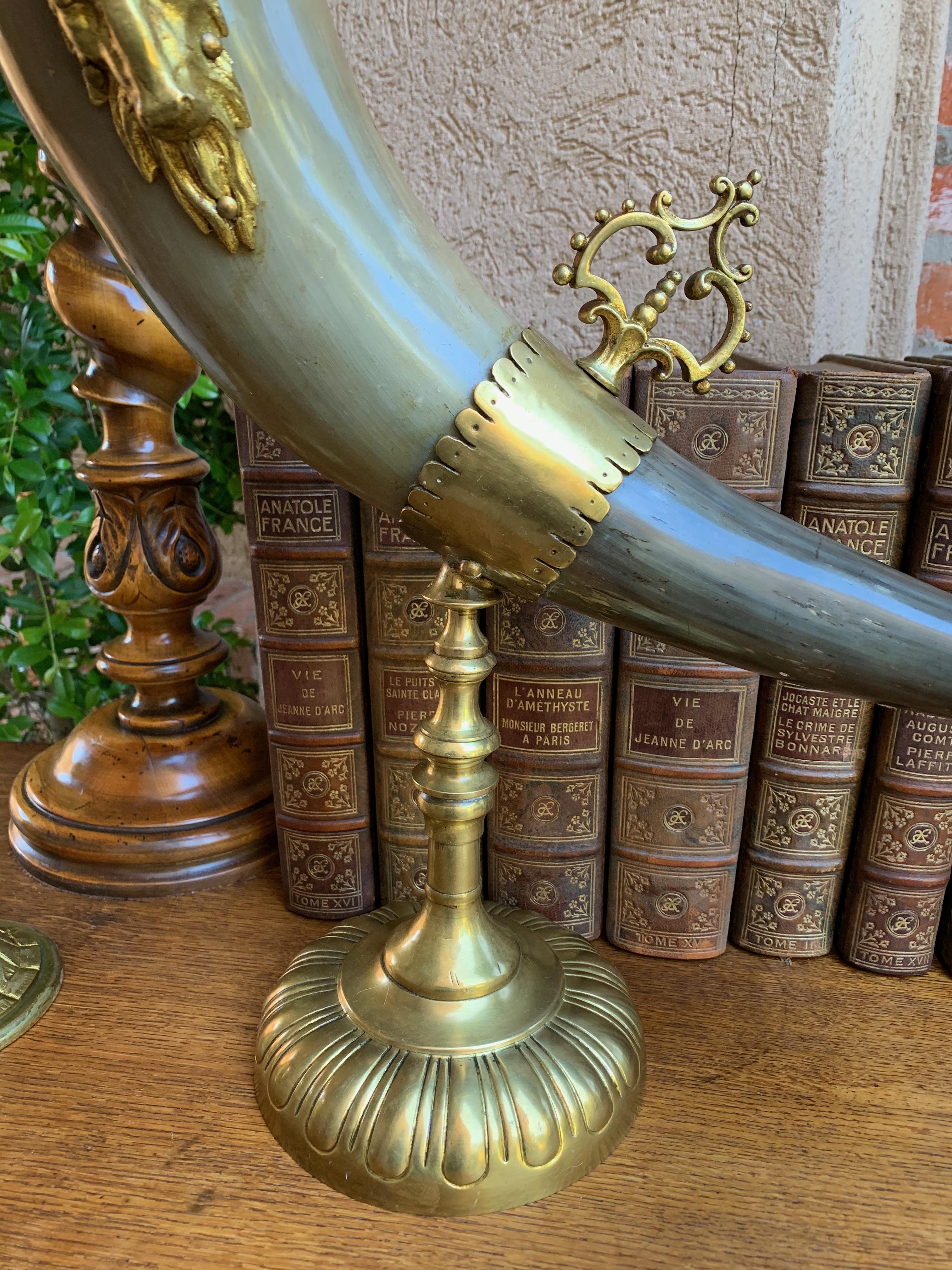 19th Century English Trophy Natural Hunt Horn Epergne Brass Renaissance Ram 4