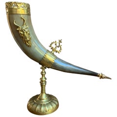 19th Century English Trophy Natural Hunt Horn Epergne Brass Renaissance Ram