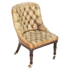 19th Century English Tufted Leather Slipper Chair