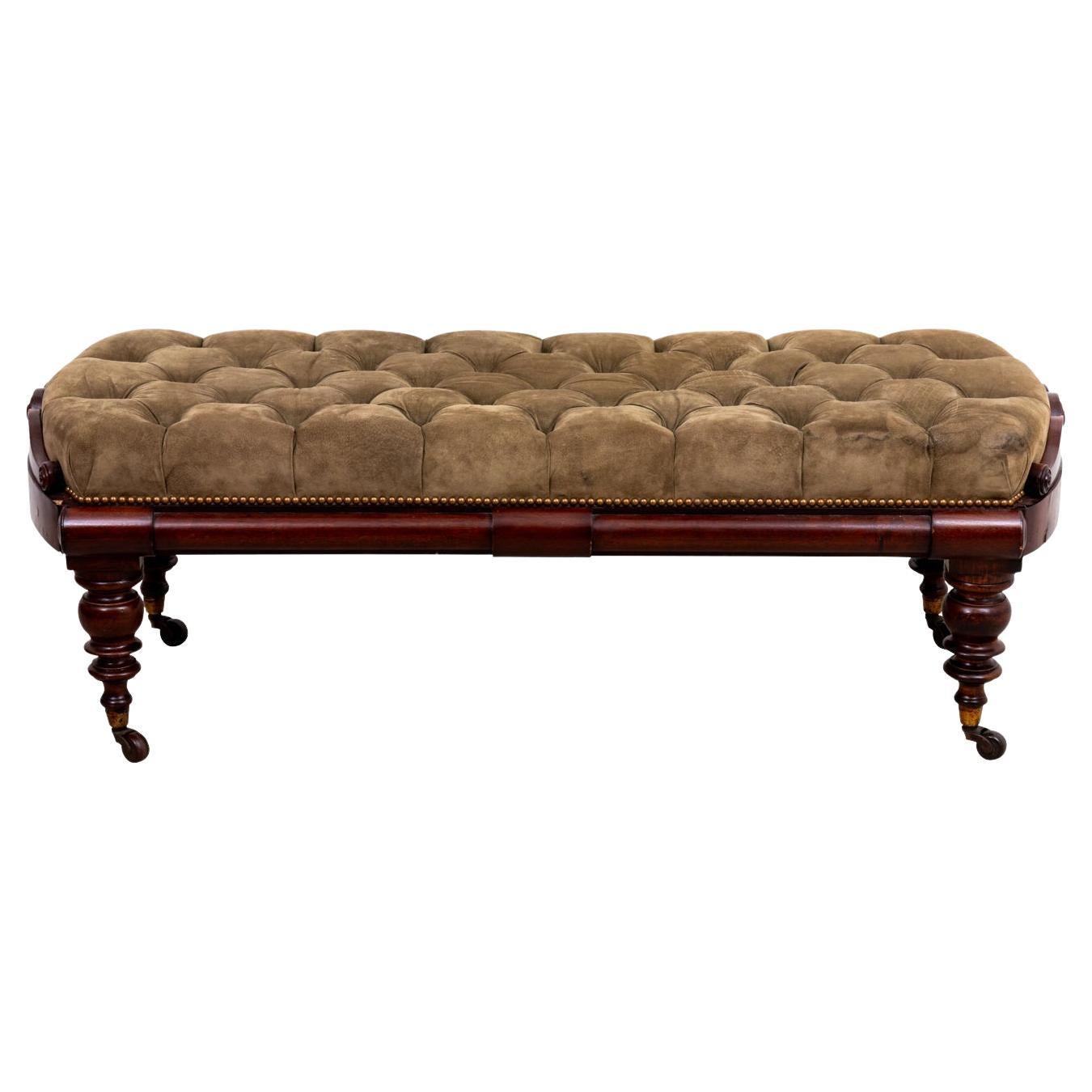 19th Century English Tufted Library Bench