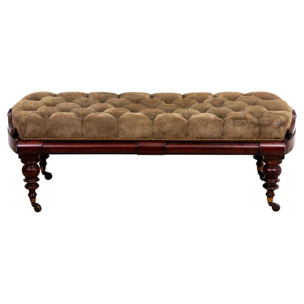 19th Century English Tufted Library Bench For Sale at 1stDibs