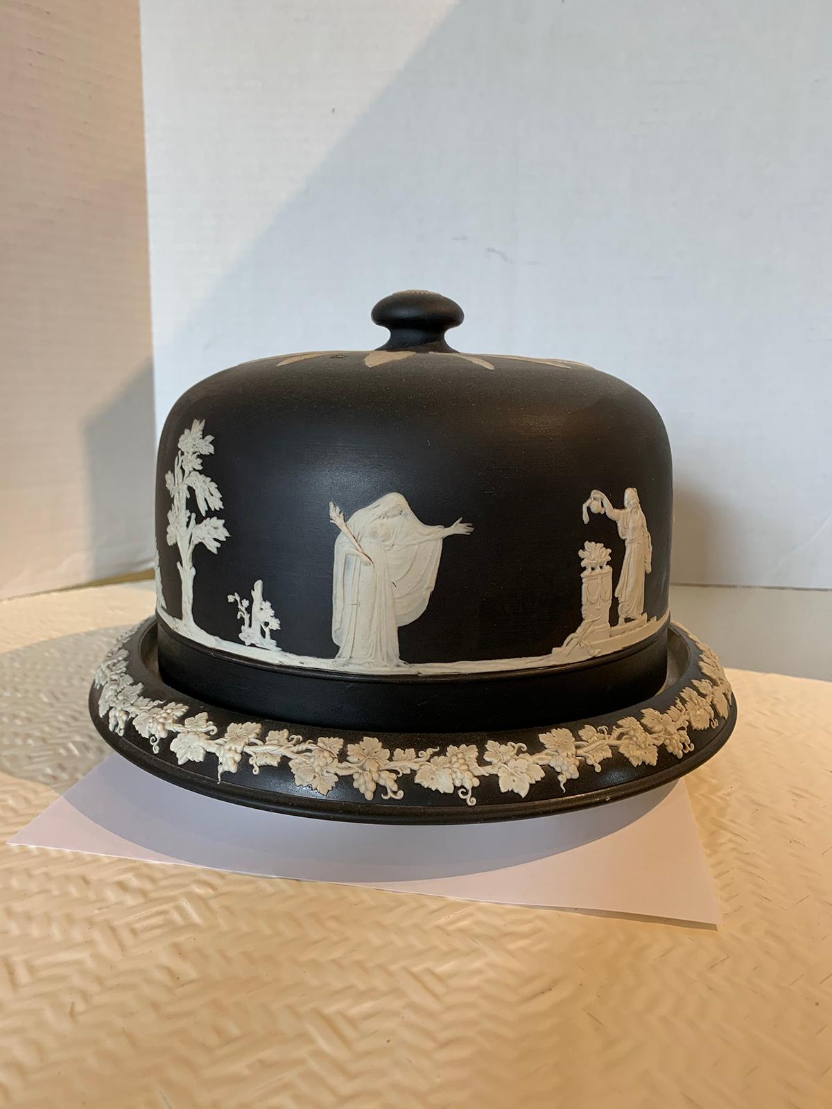 19th century English Tunstall jasperware Adams style cheese dome, marked.