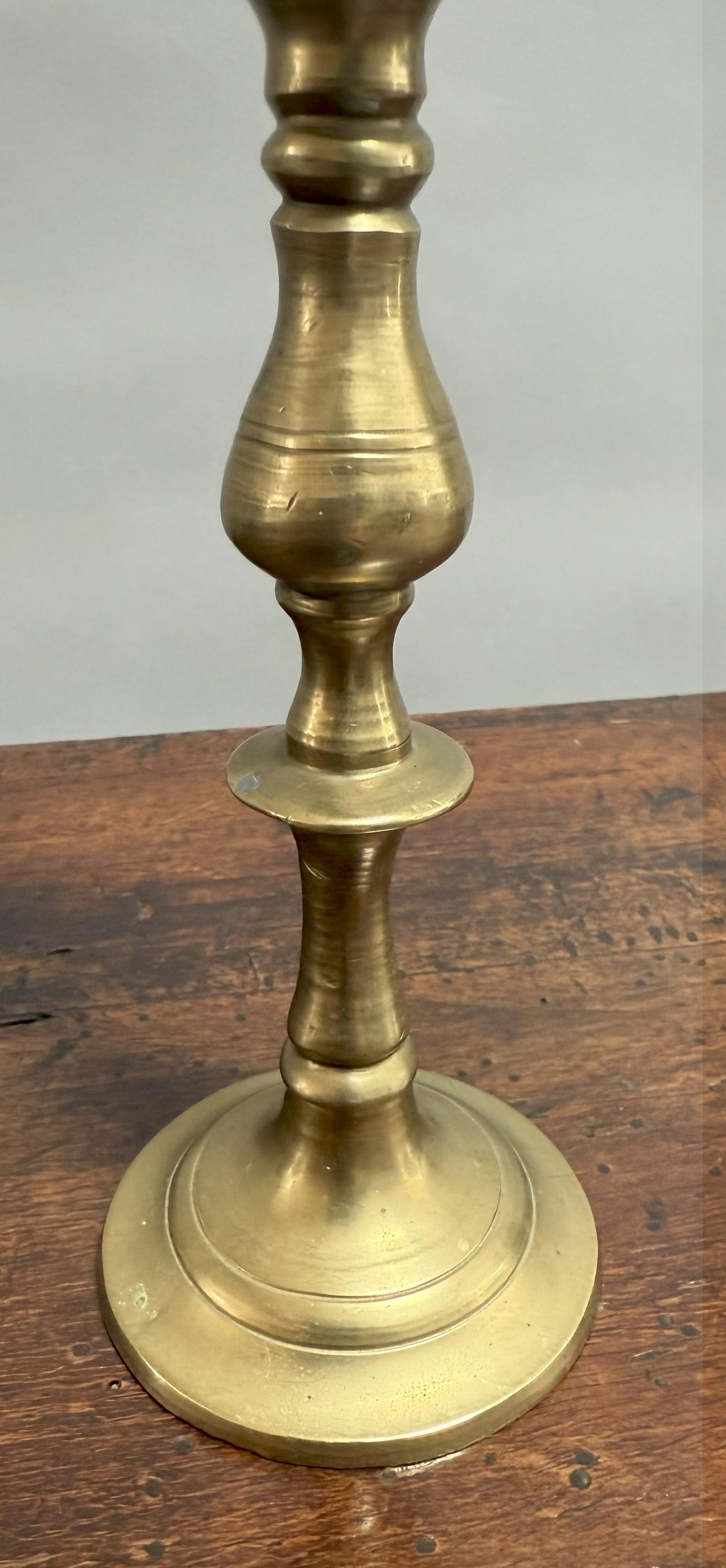 Cast 19th Century English Turned Brass Candlestick For Sale