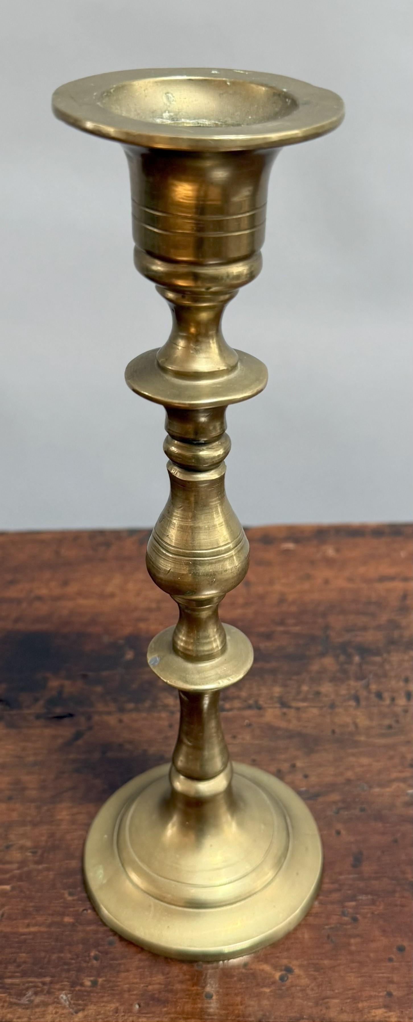 Metal 19th Century English Turned Brass Candlestick For Sale