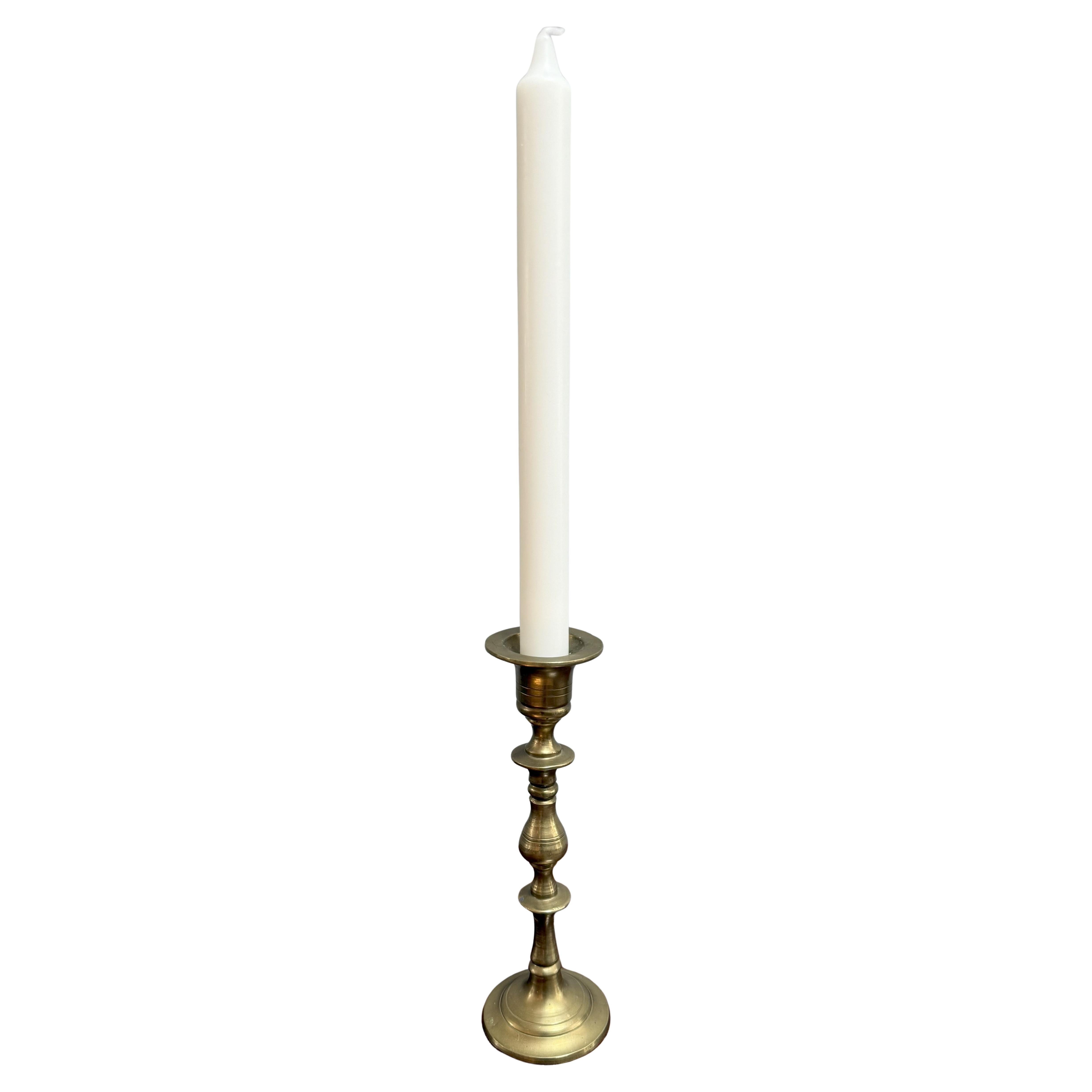 19th Century English Turned Brass Candlestick For Sale