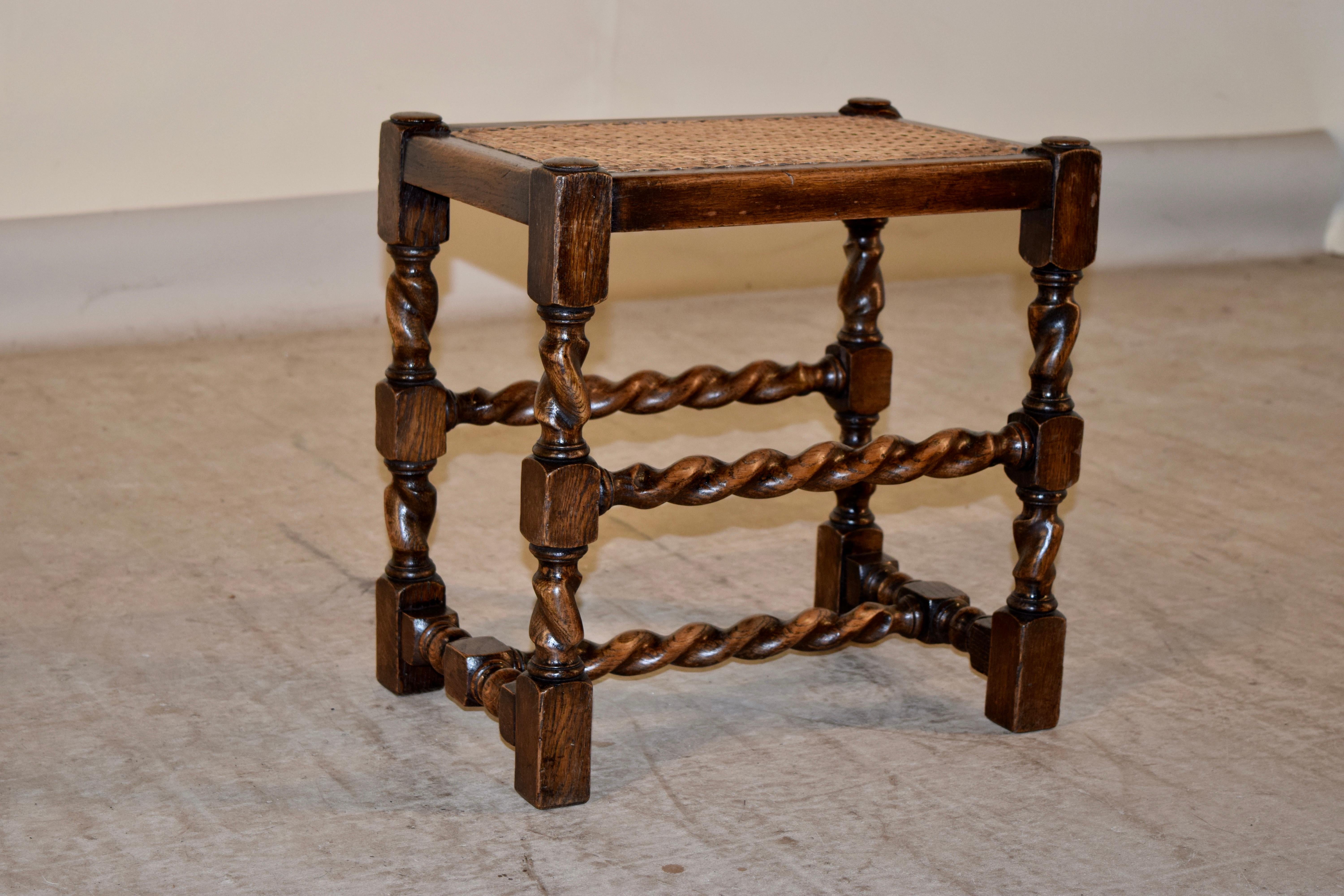 19th Century English Turned Stool with Caned Top In Good Condition In High Point, NC