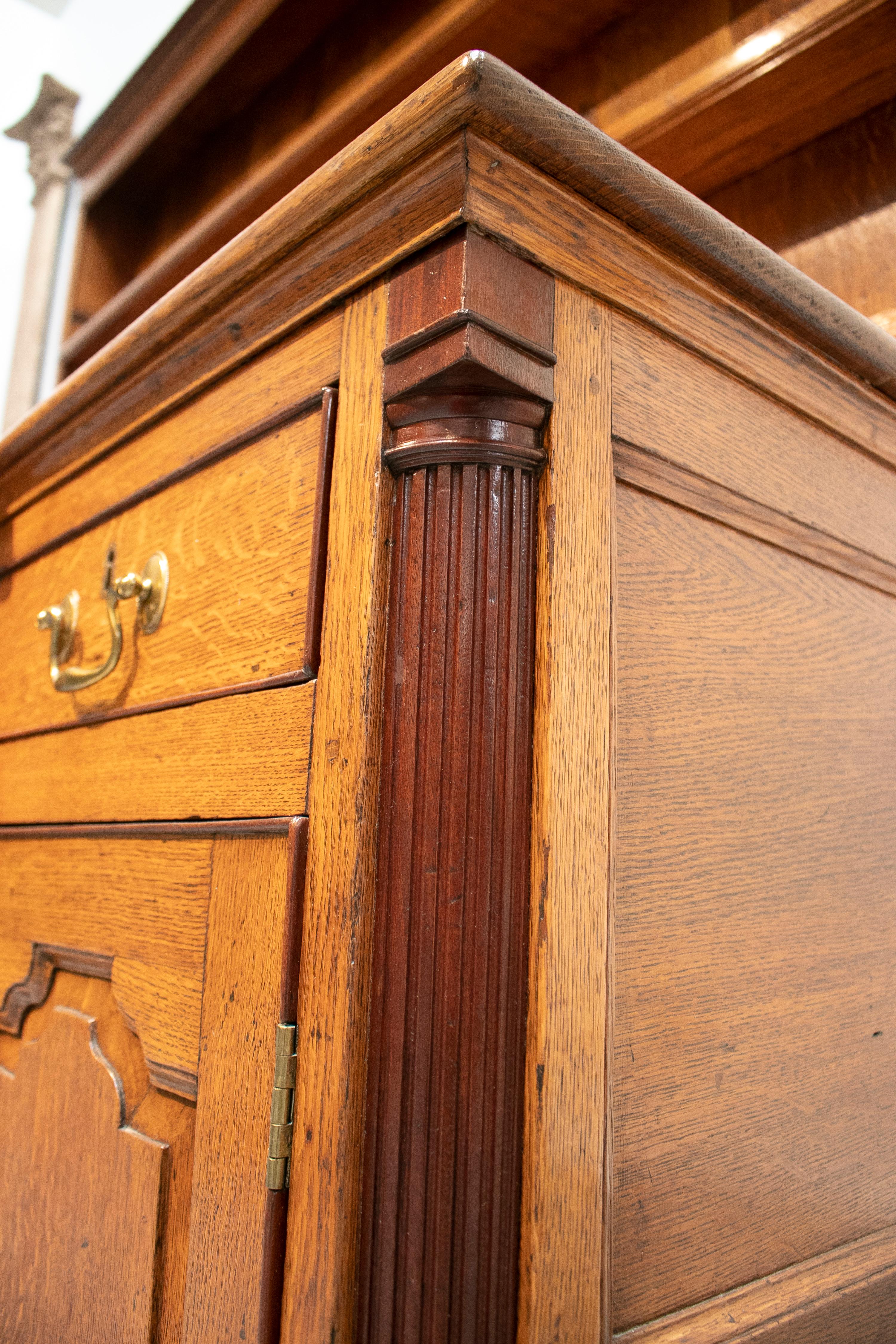 19th Century English Two Piece Wooden Cupboard w/ Bronze Handles 9