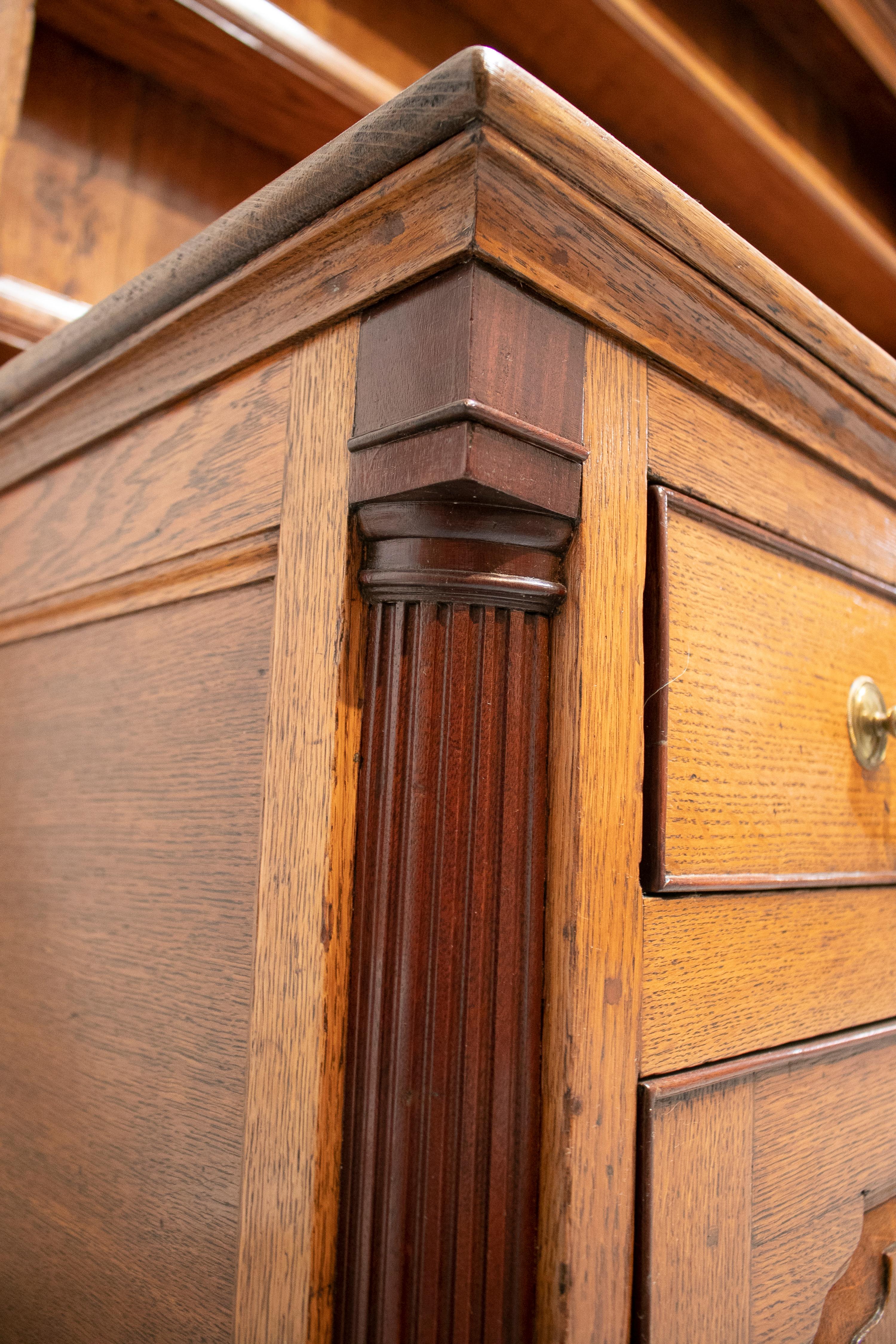 19th Century English Two Piece Wooden Cupboard w/ Bronze Handles 11