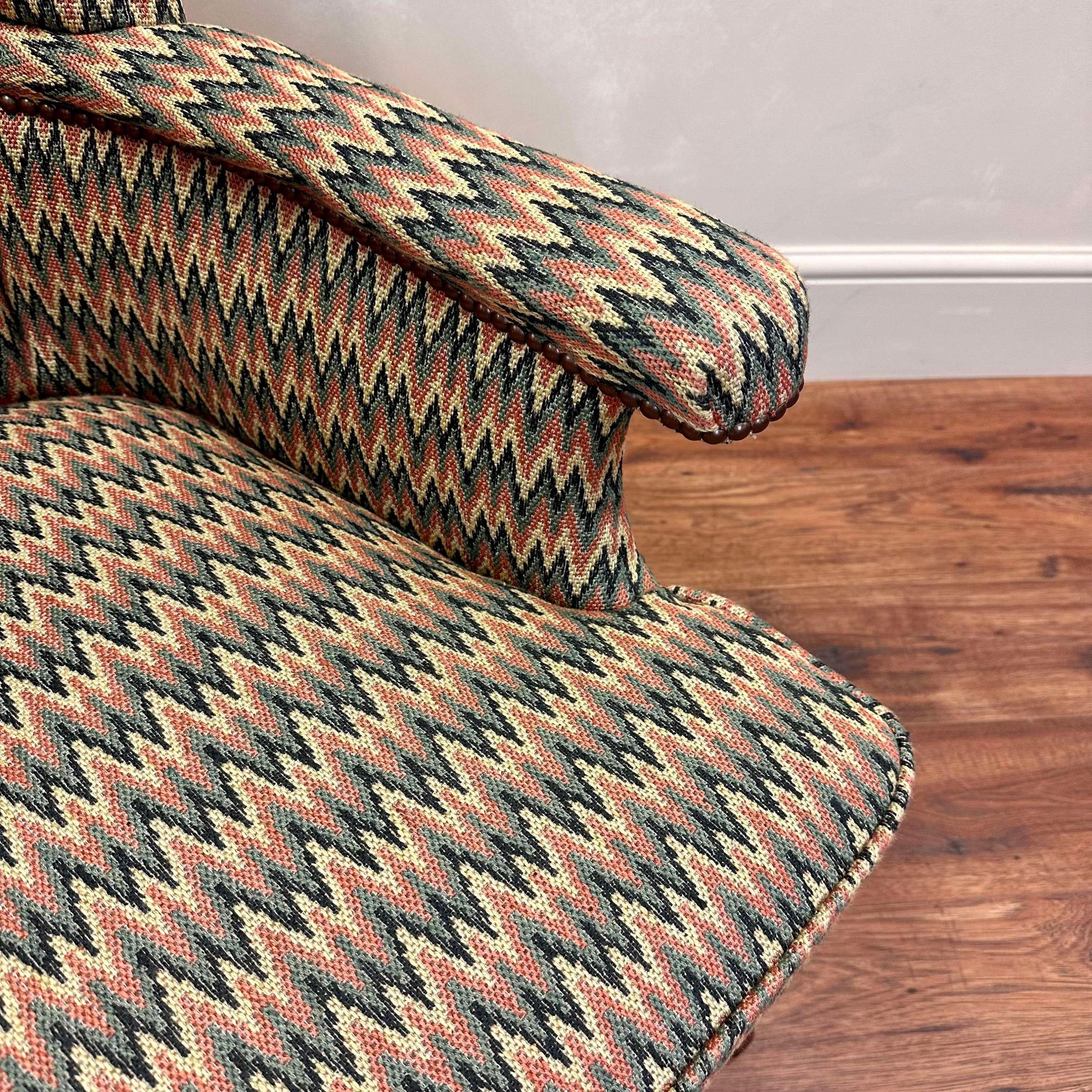19th Century English Upholstered Armchair Flamstitch Fabric  For Sale 5