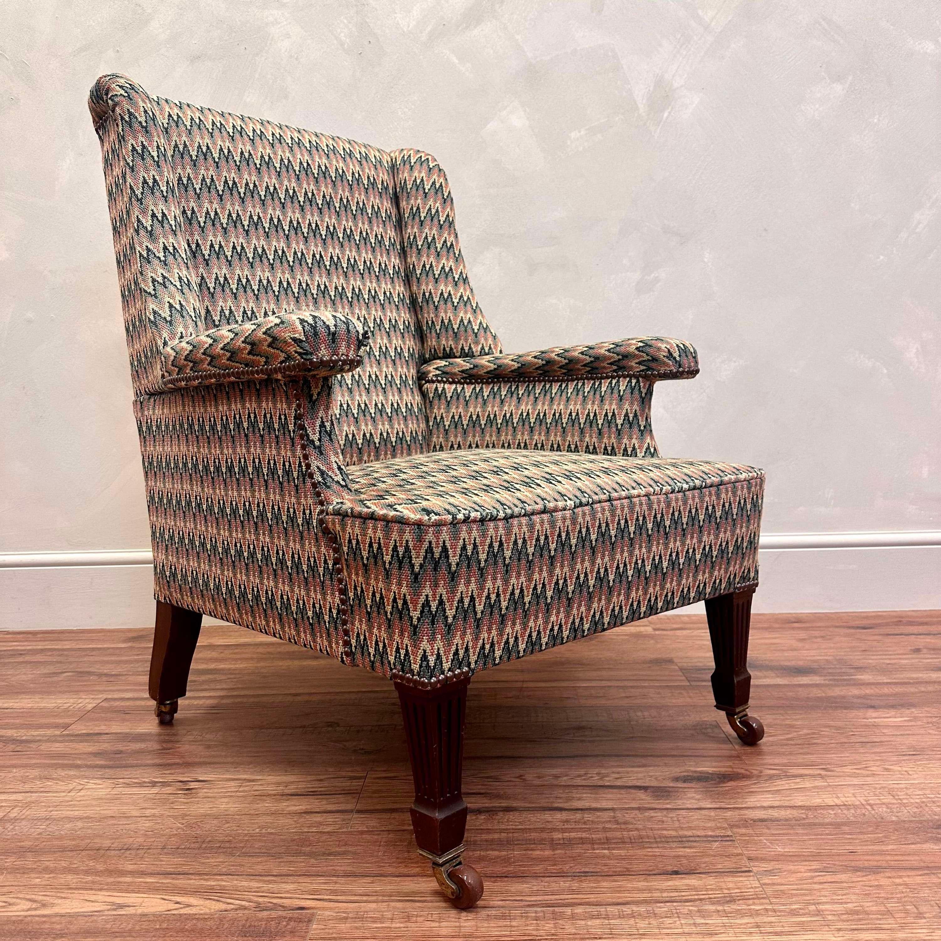 Great shape, Victorian armchair with slim arm rests.
Upholstered with hard wearing, flame stitch tapestry fabric.
H 95cm SH 38cm W 71cm D 70cm
Please message if any further info or photos are required 

We are happy to work with you with your choice
