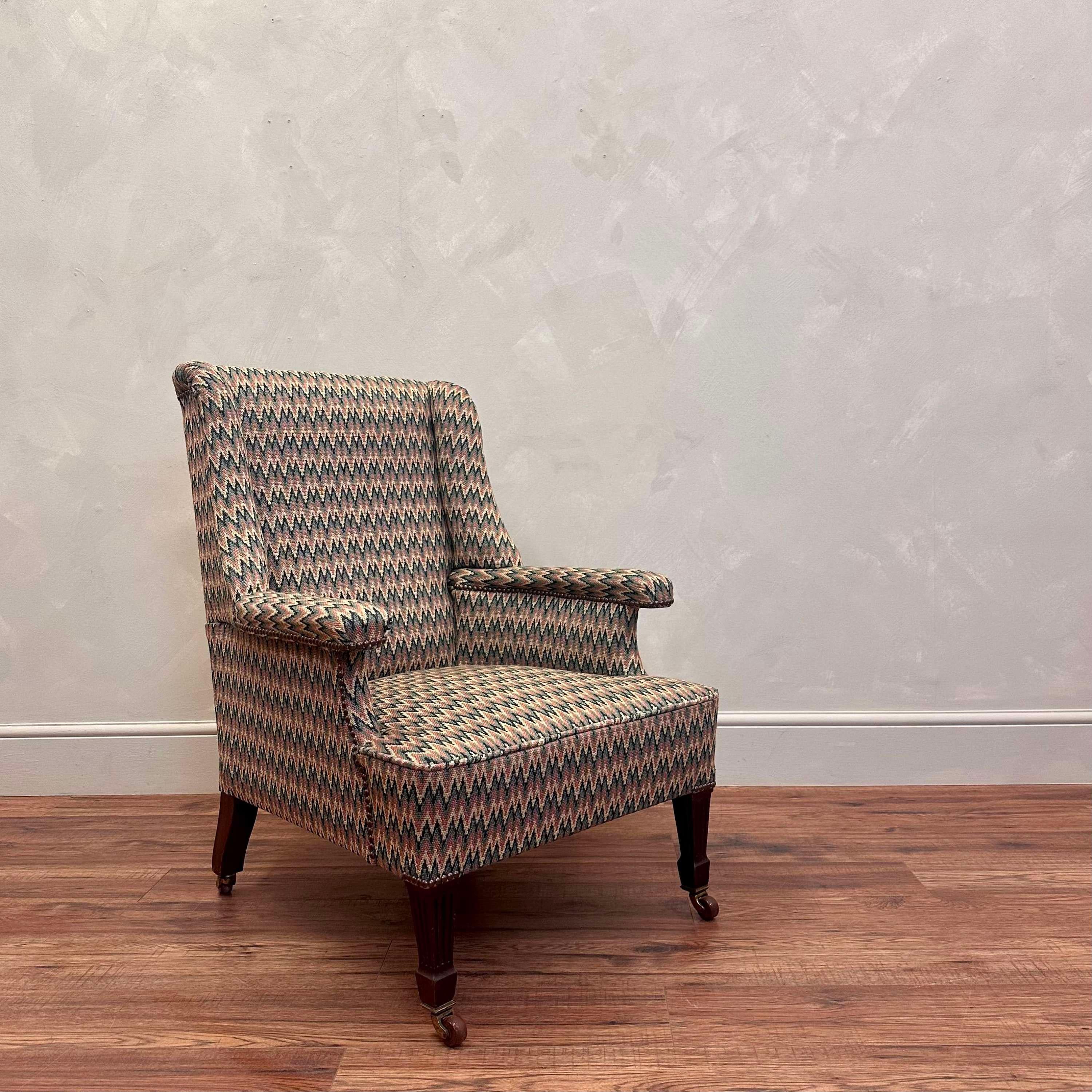 Upholstery 19th Century English Upholstered Armchair Flamstitch Fabric  For Sale