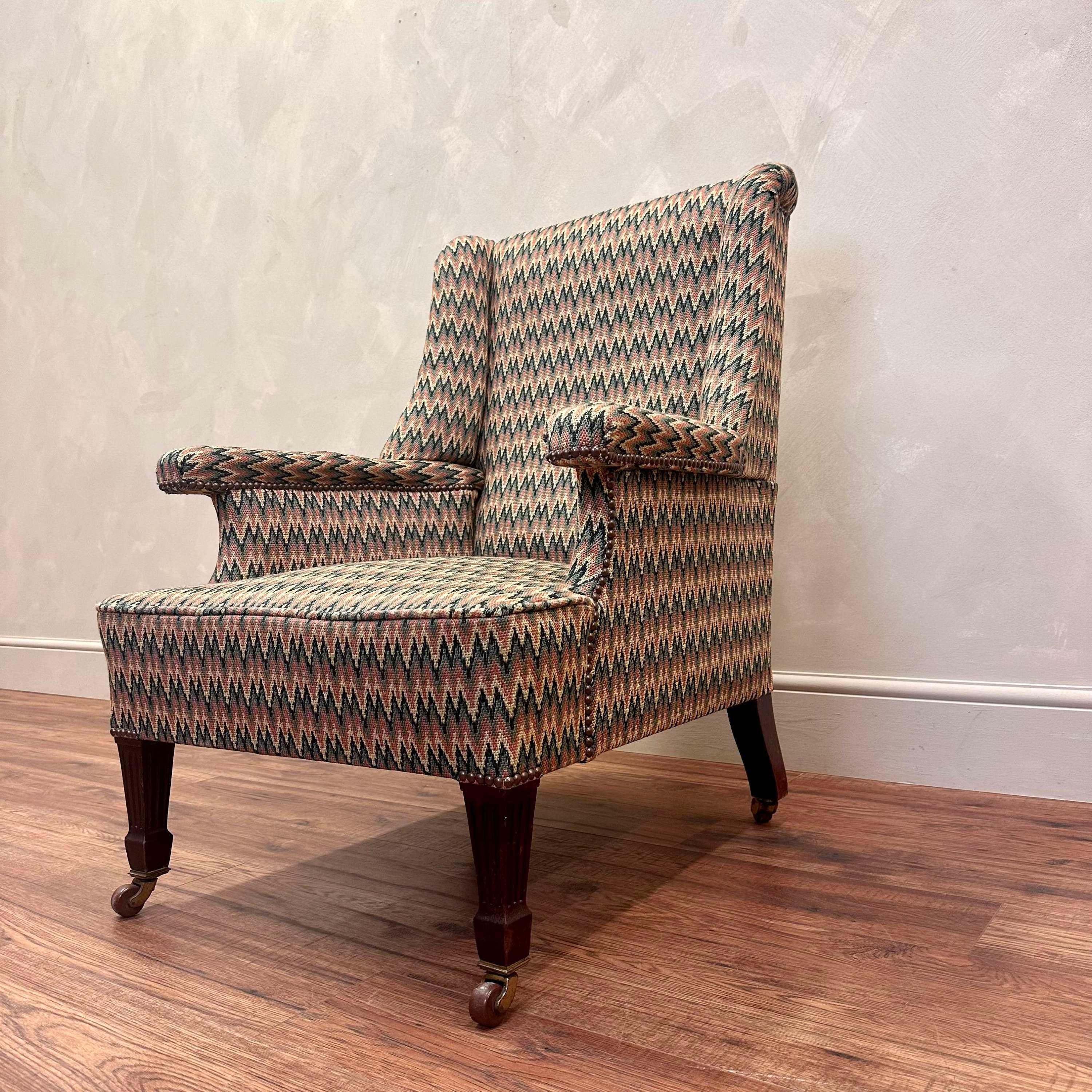 19th Century English Upholstered Armchair Flamstitch Fabric  For Sale 1