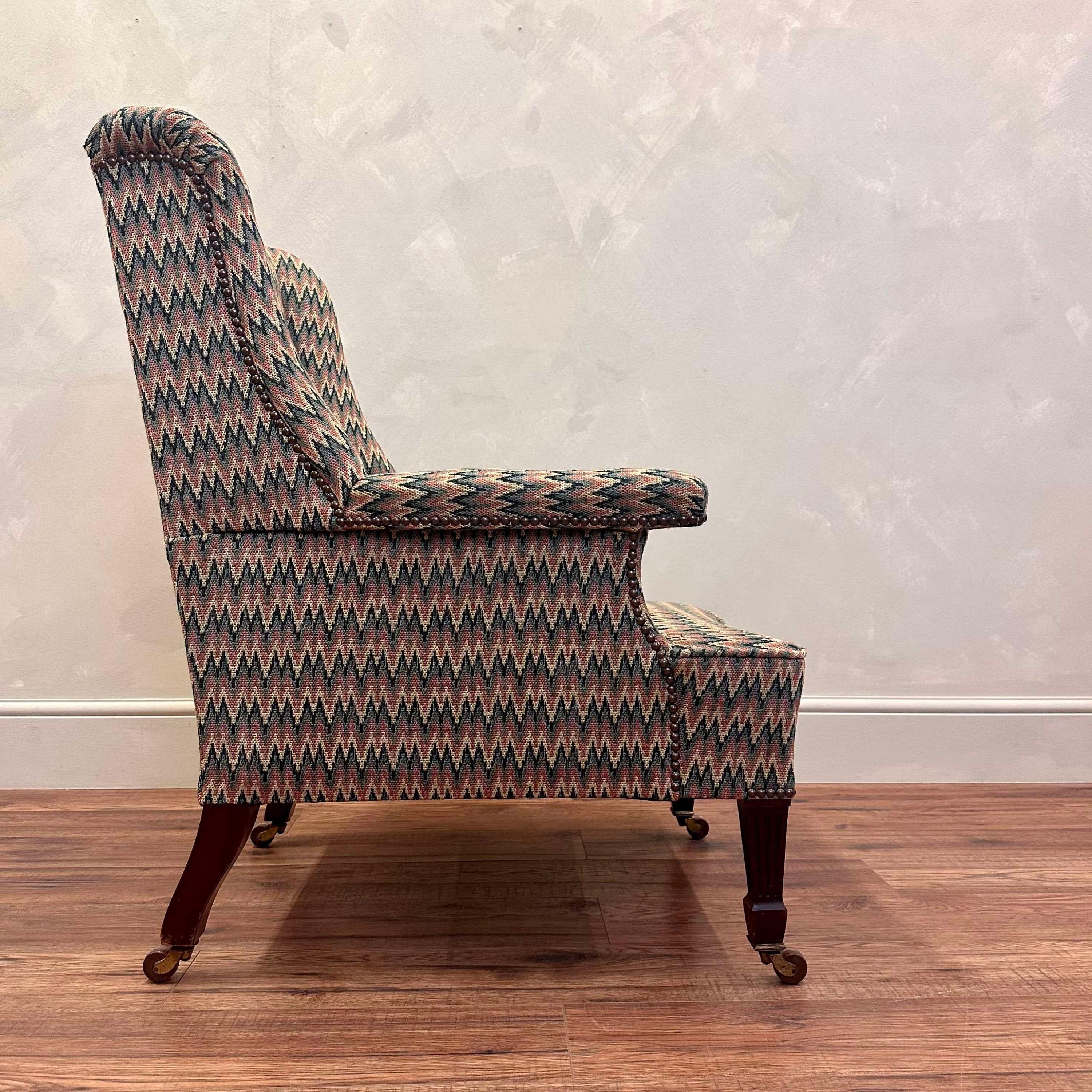 19th Century English Upholstered Armchair Flamstitch Fabric  For Sale 2