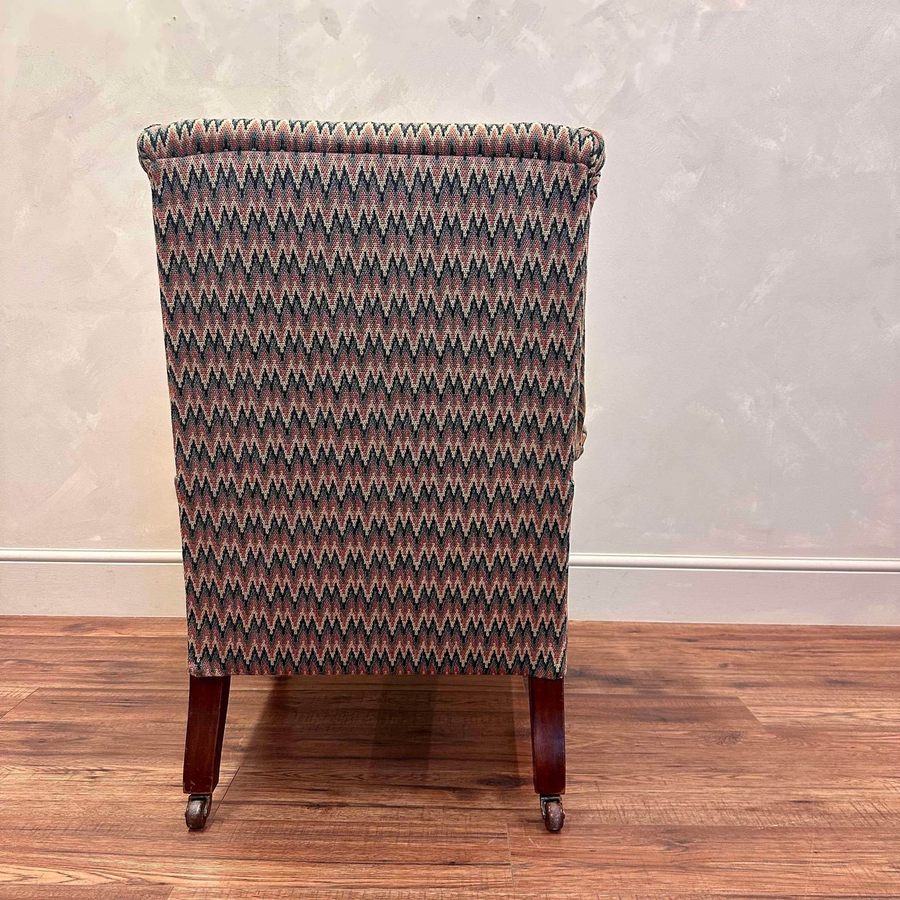 19th Century English Upholstered Armchair Flamstitch Fabric  For Sale 3