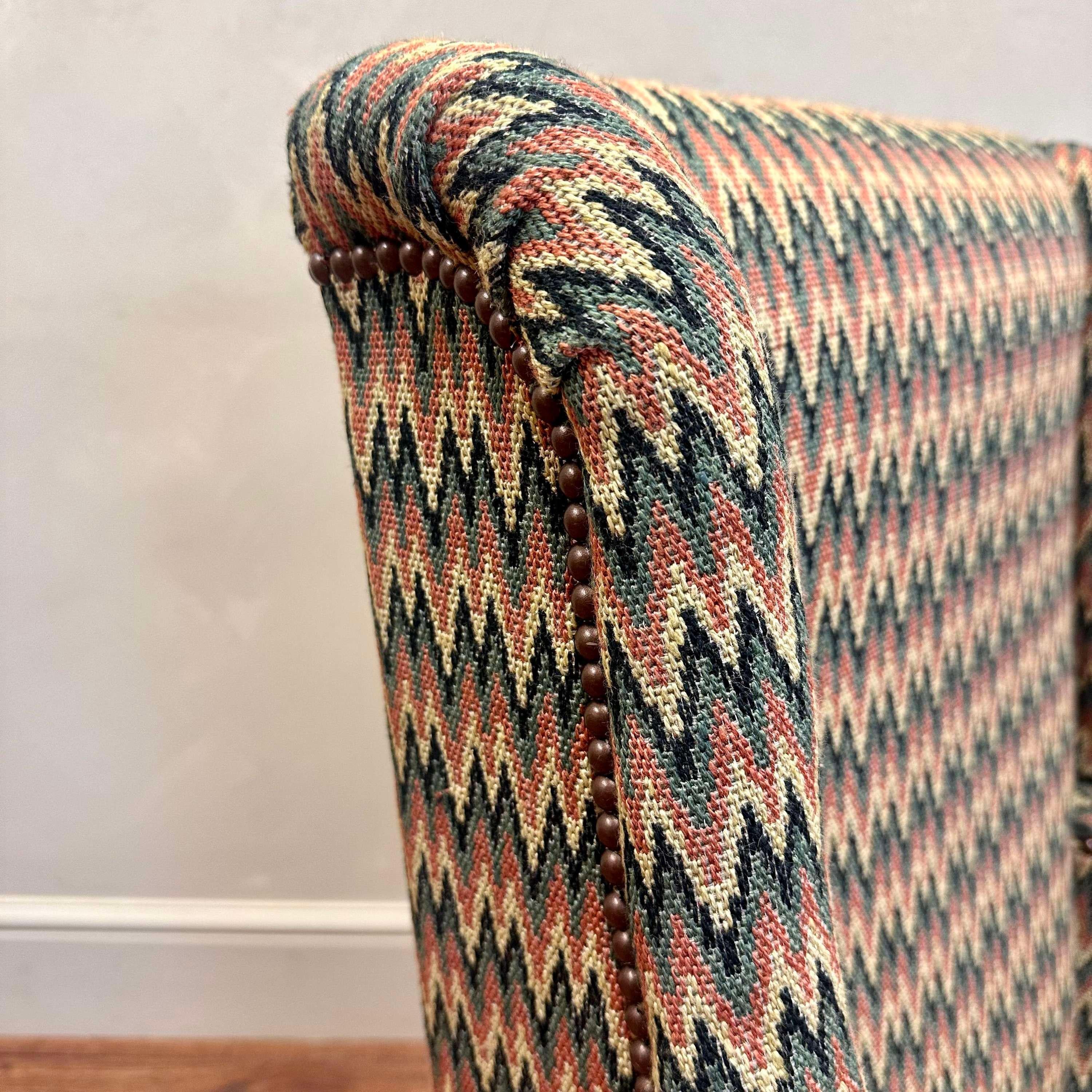 19th Century English Upholstered Armchair Flamstitch Fabric  For Sale 4