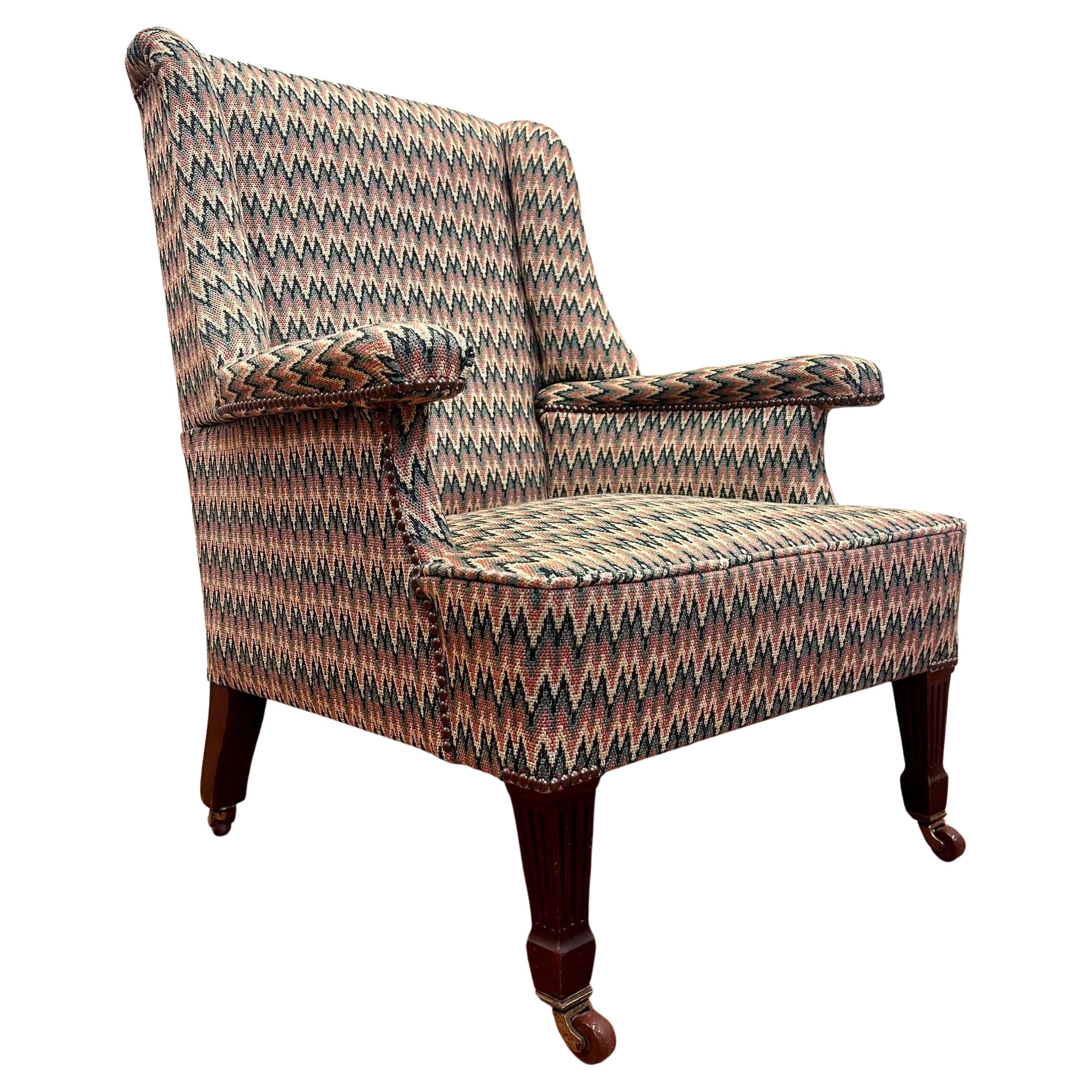 19th Century English Upholstered Armchair Flamstitch Fabric  For Sale
