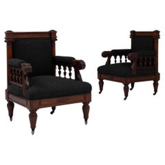 19th Century English Upholstered Armchairs, a Pair