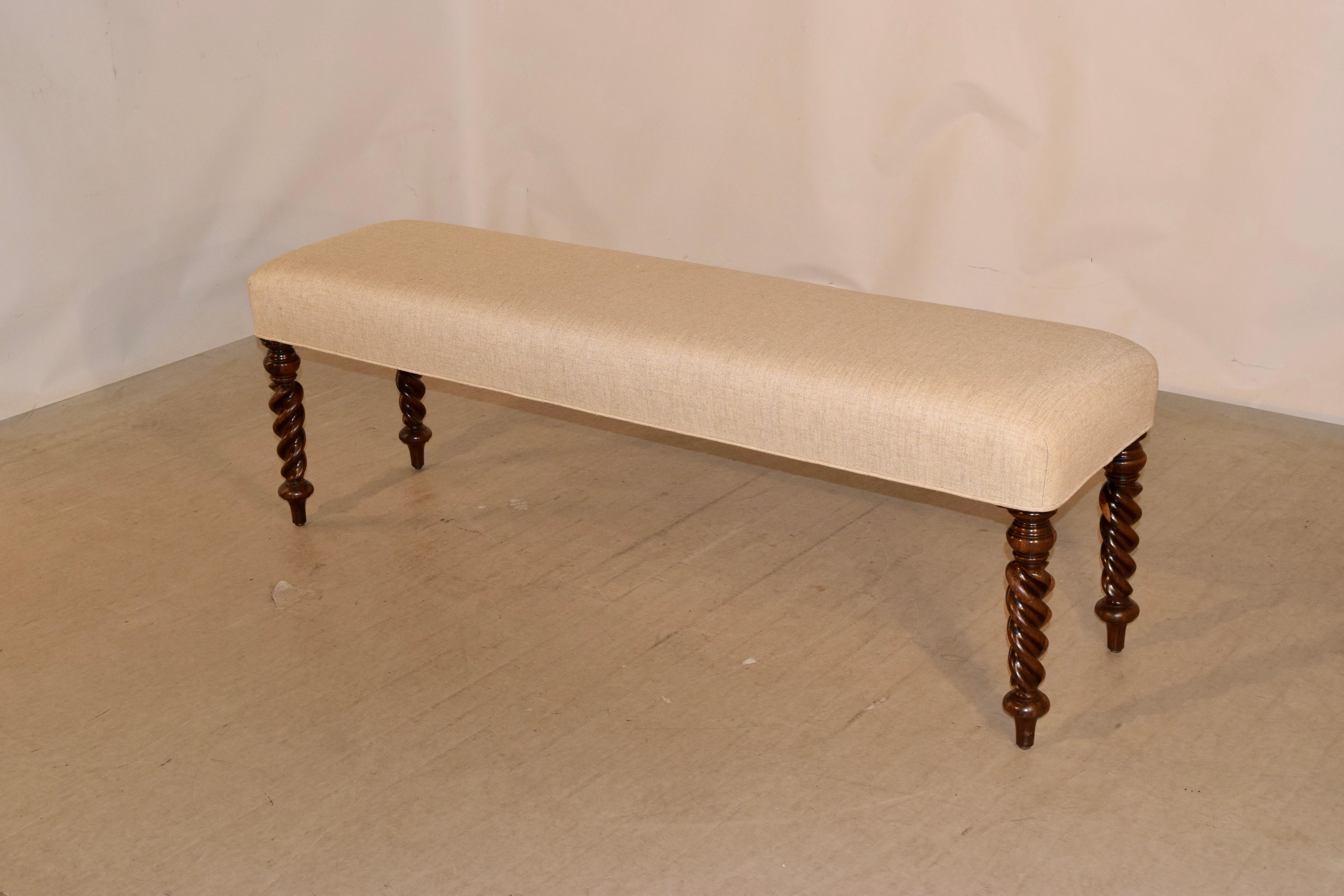 19th Century English Upholstered Bench In Good Condition In High Point, NC
