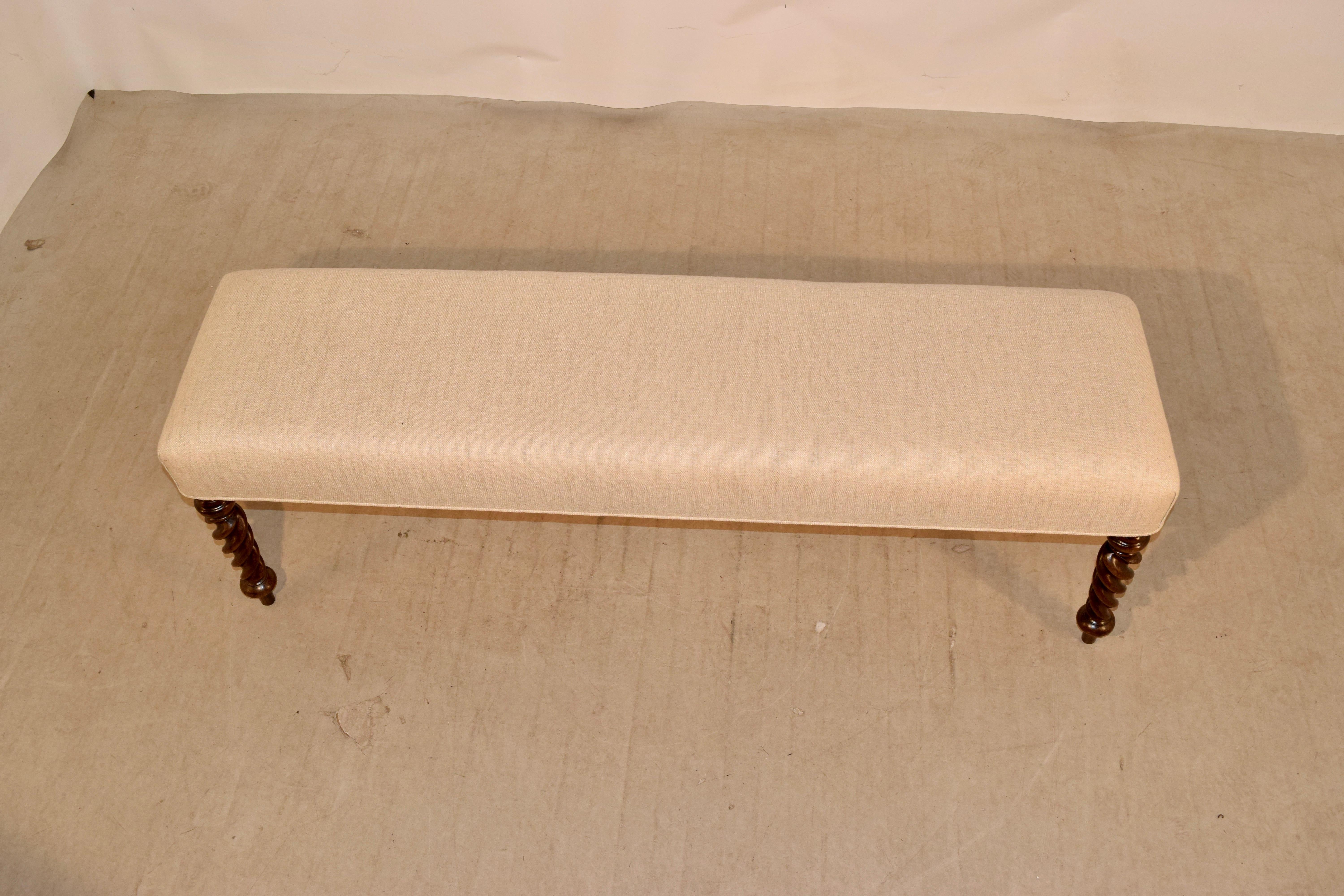 Linen 19th Century English Upholstered Bench