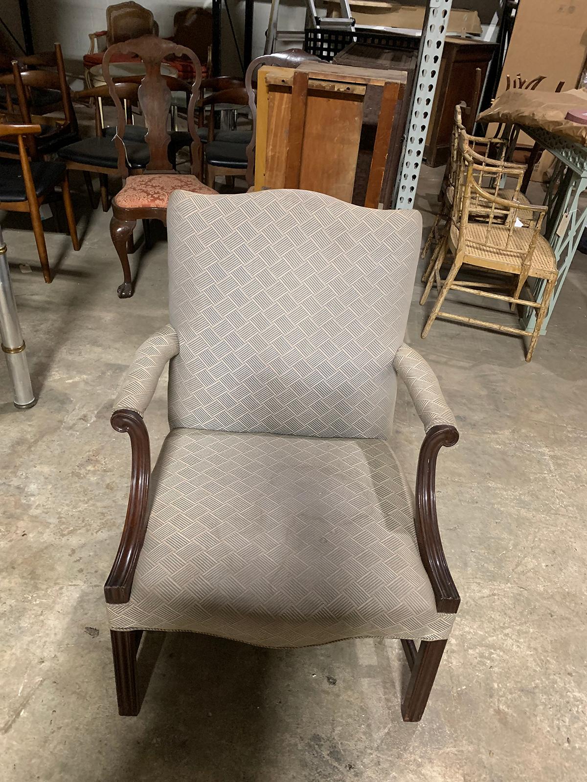 19th Century English Upholstered Library Chair 1