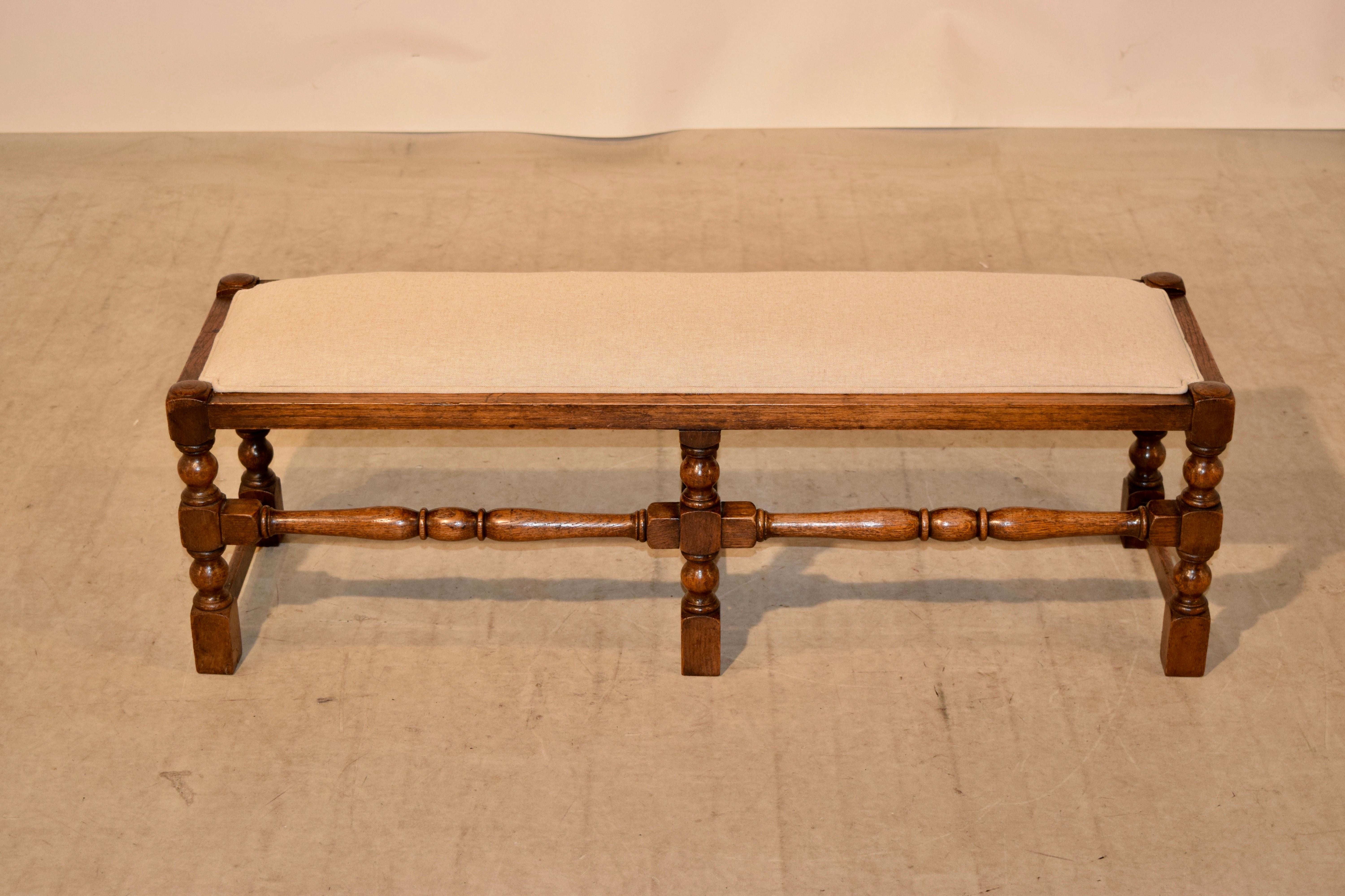 19th Century English Upholstered Low Bench In Good Condition In High Point, NC