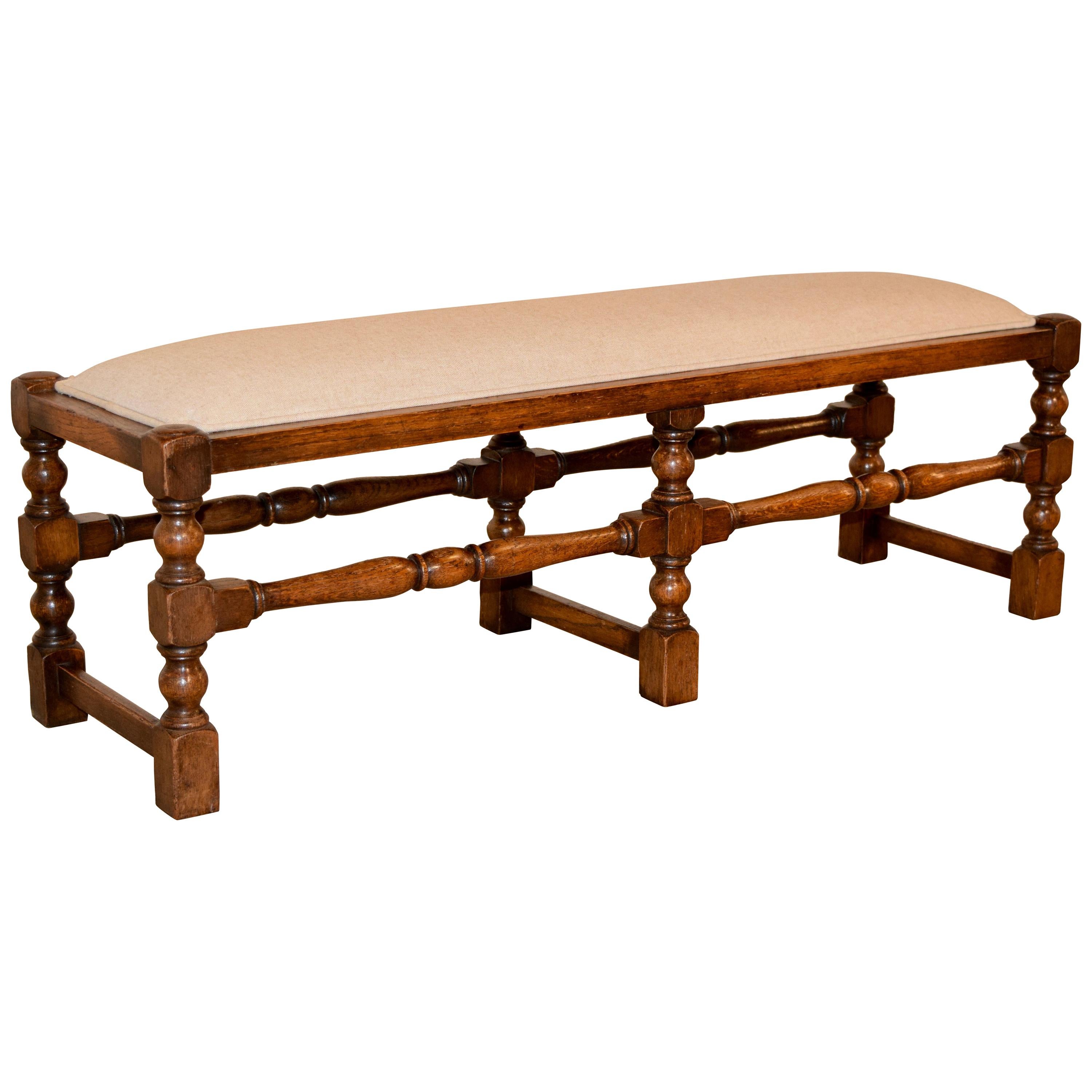 19th Century English Upholstered Low Bench
