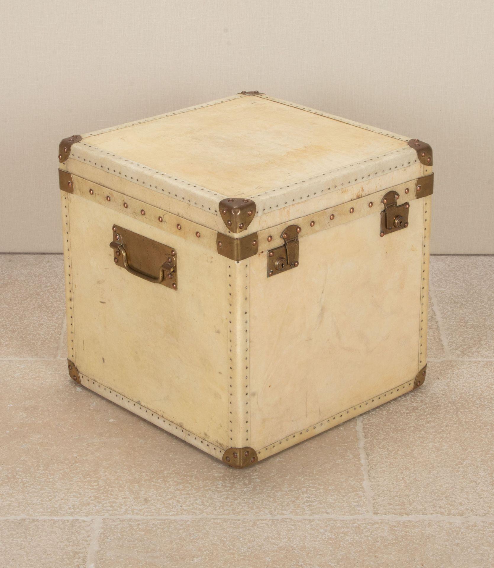 Edwardian 19th Century English Vellum Trunk with Brass Fixtures For Sale