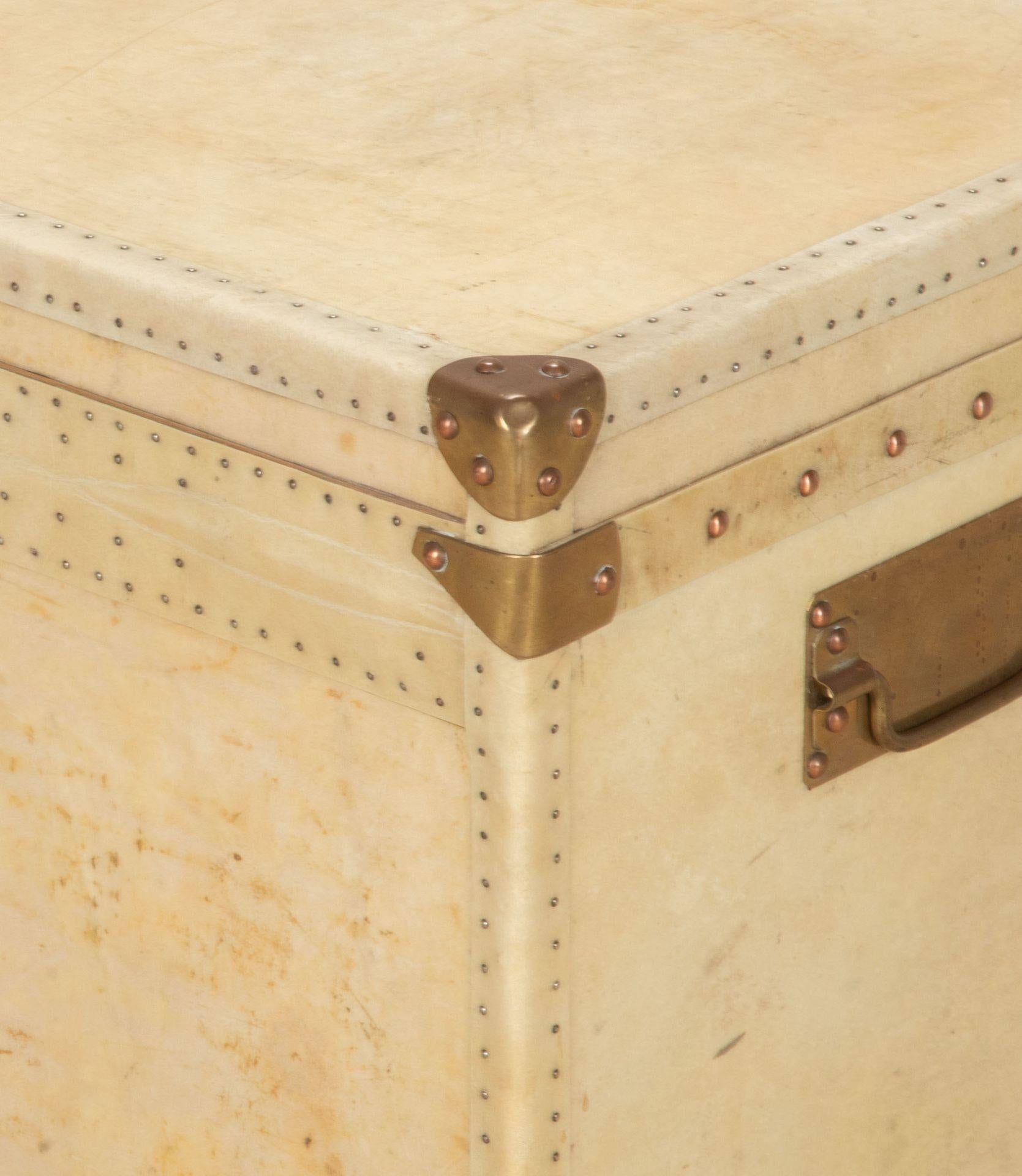 19th Century English Vellum Trunk with Brass Fixtures For Sale 1