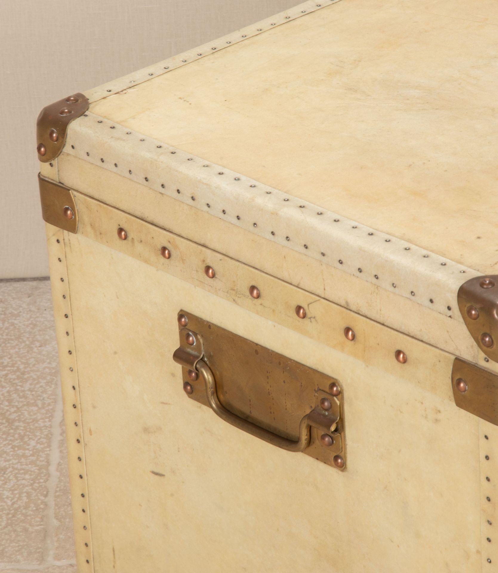 19th Century English Vellum Trunk with Brass Fixtures For Sale 2