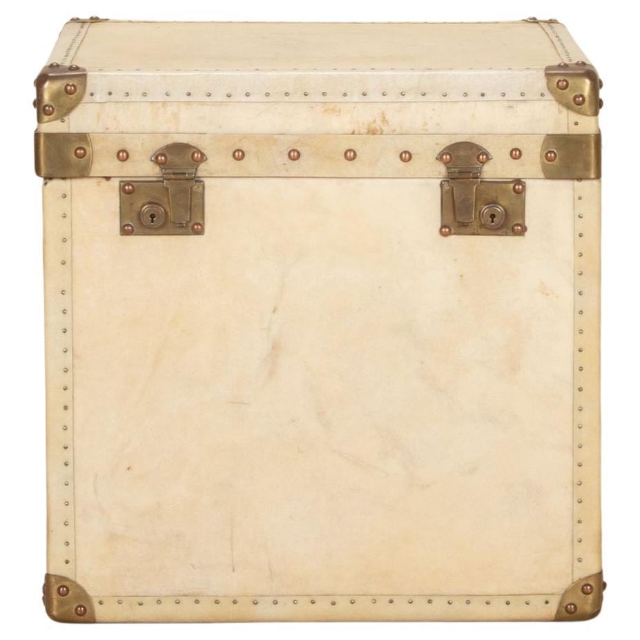 19th Century English Vellum Trunk with Brass Fixtures For Sale
