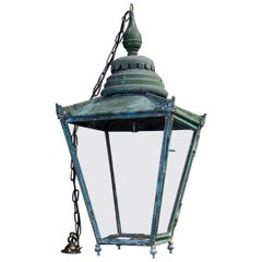 Antique 19th Century English Verdigris and Painted Lantern
