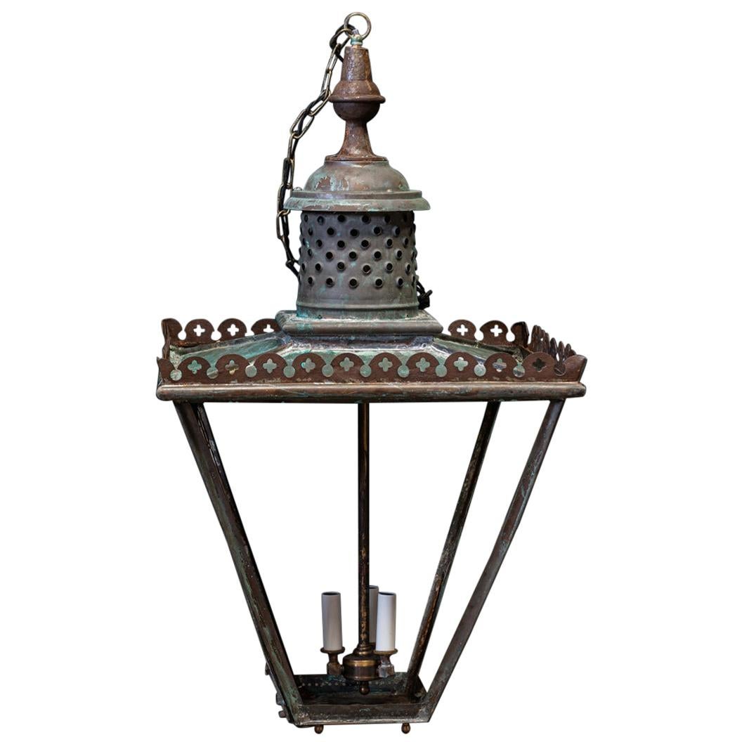 19th Century English Verdigris Oversized Glazed Lantern