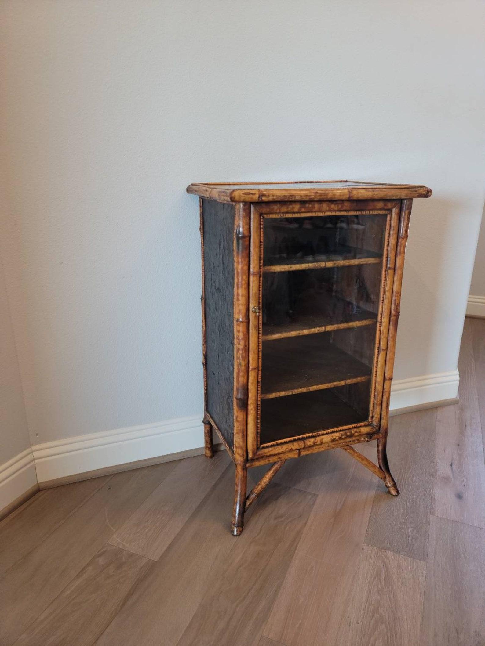 Glazed 19th Century English Victorian Aesthetic Bamboo Side Cabinet For Sale