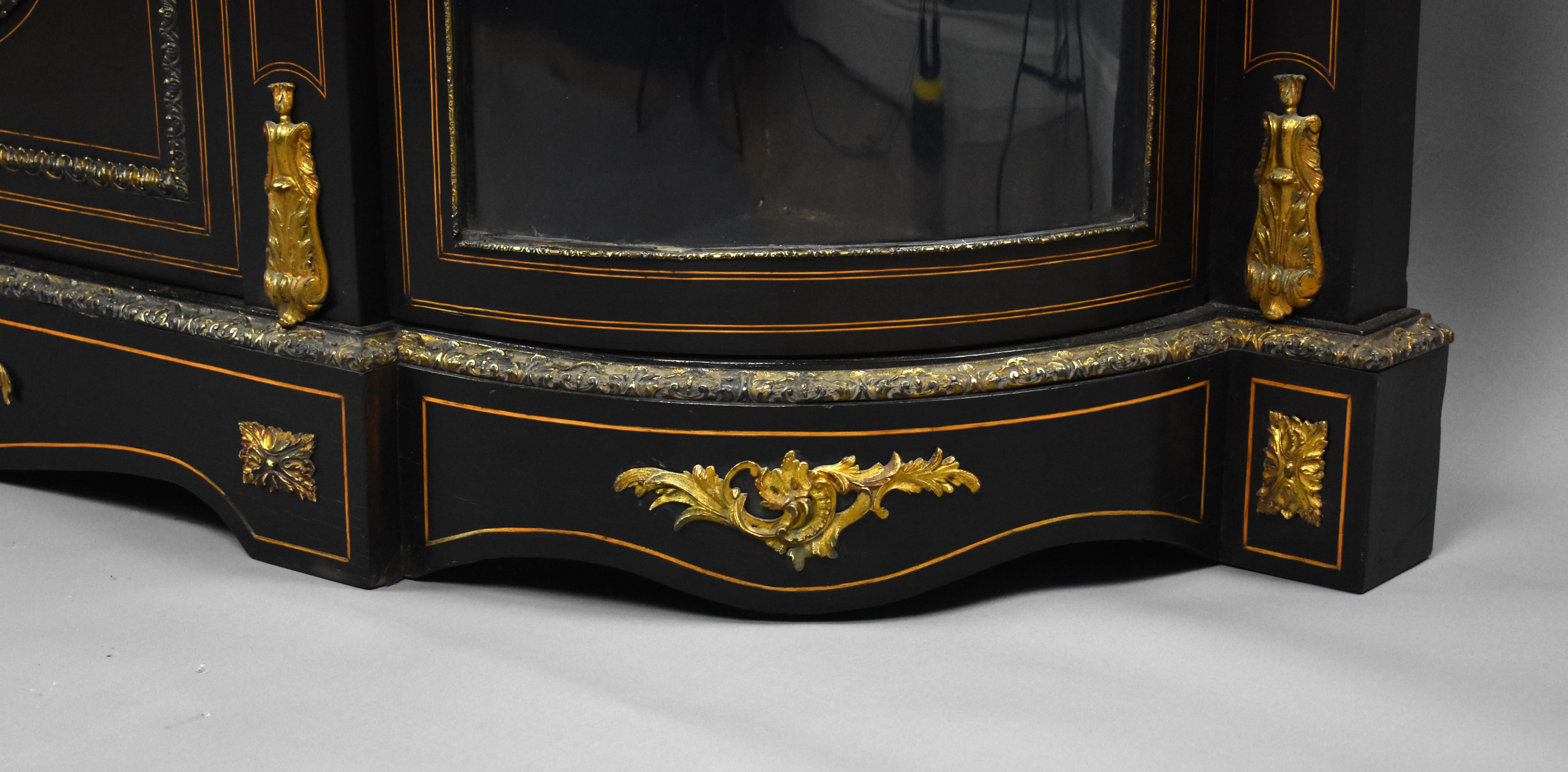 19th Century English Victorian and Marquetry Ebonised Credenza For Sale 8